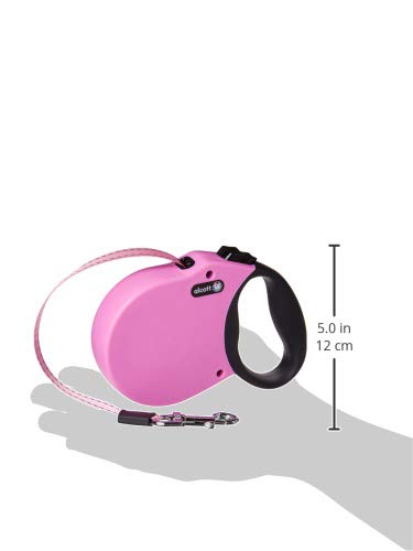 Alcott Adventure Retractable Reflective Belt Leash, 16' Long, Small for Dogs Up to 45 lbs, Pink with Black Soft Grip Handle,RLSH AA SM PK