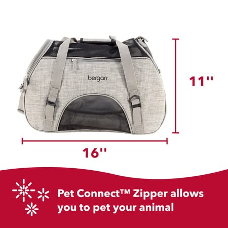Coastal Pet Bergan Comfort Carrier - Safe and Comfortable for Dog & Cat Travel - Airline Friendly Soft and Breathable Carrier for Pet Owners - Heather Grey, 16" x 8" x 11"