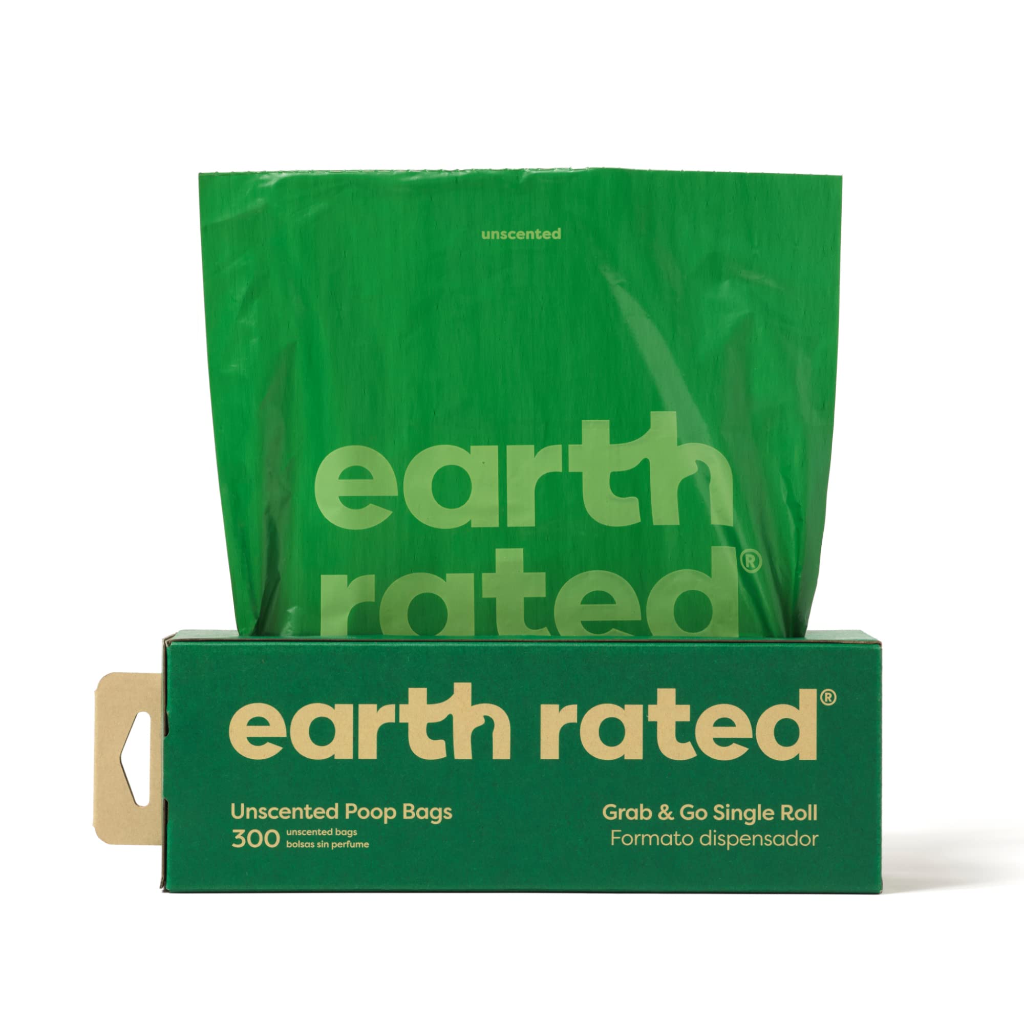 Earth Rated Dog Poop Bags, Thick Grab and Go Single Roll, Ideal for Backyard Pickups, Unscented, 300 Count
