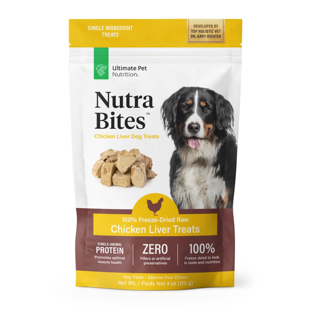 ULTIMATE PET NUTRITION Nutra Bites Freeze Dried Raw Single Ingredient Training Treats Food Topper for Dogs, 4 Ounces, Chicken Liver