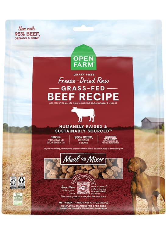 Open Farm Freeze Dried Raw Dog Food, Humanely Raised Meat Recipe with Non-GMO Superfoods and No Artificial Flavors or Preservatives (3.5 Ounce (Pack of 1), Grass Fed Beef Recipe)