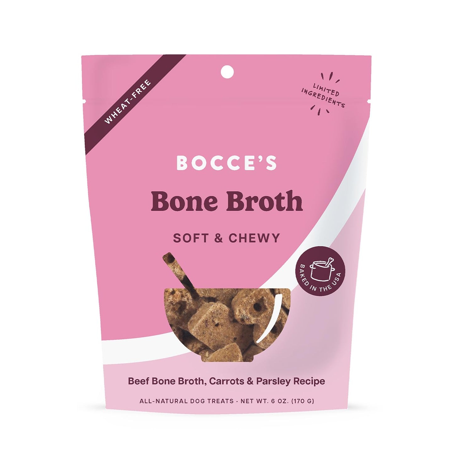 Bocce's Bakery Oven Baked Bone Broth Treats for Dogs, Wheat-Free Everyday Dog Treats, Made with Real Ingredients, Baked in The USA, All-Natural Biscuits, Beef Bone Broth, Carrots, & Parsley, 5 oz