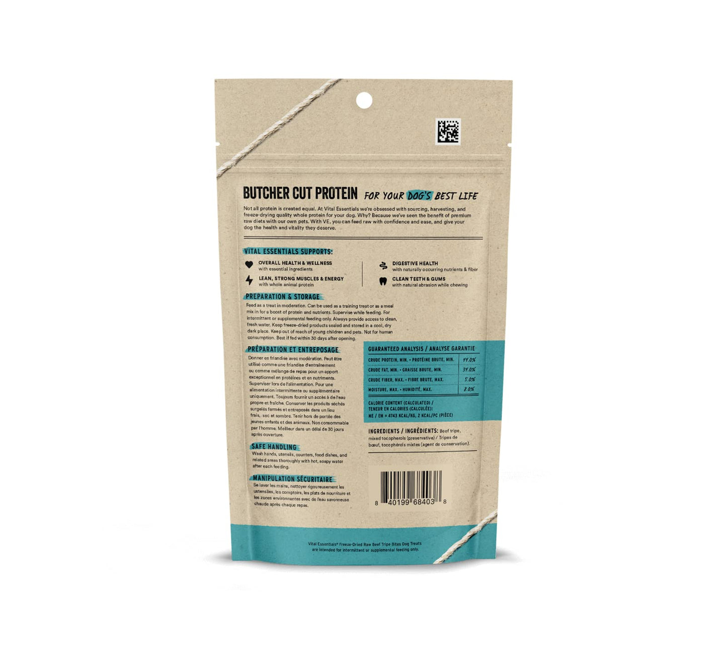Vital Essentials Freeze Dried Raw Whole Animal Dog Treats, Beef Tripe Bites, 2.3 oz | Premium Quality High Protein Training Treats | Grain Free, Gluten Free, Filler Free