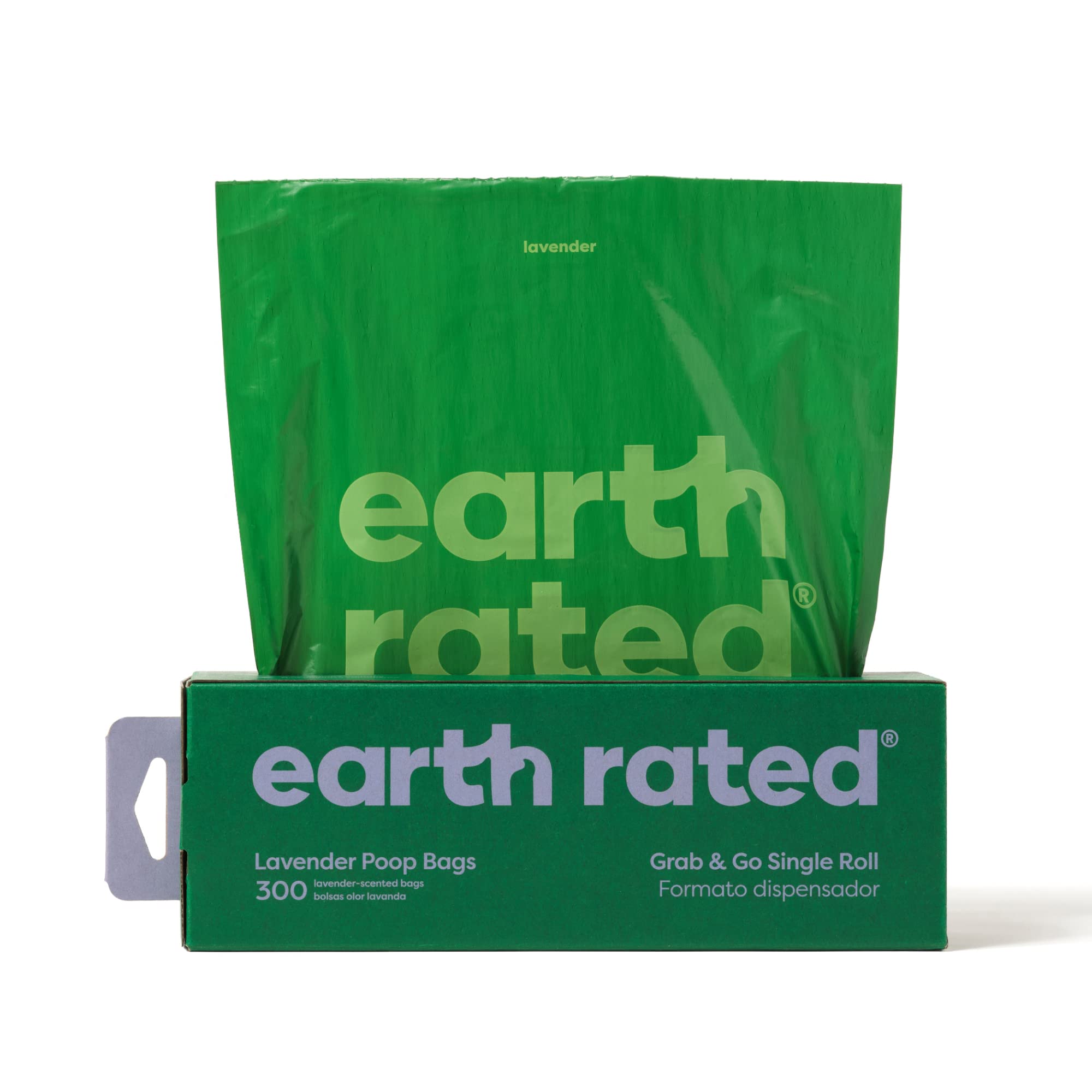 Earth Rated Dog Poop Bags, Thick Grab and Go Single Roll, Ideal for Backyard Pickups, Lavender Scented, 300 Count