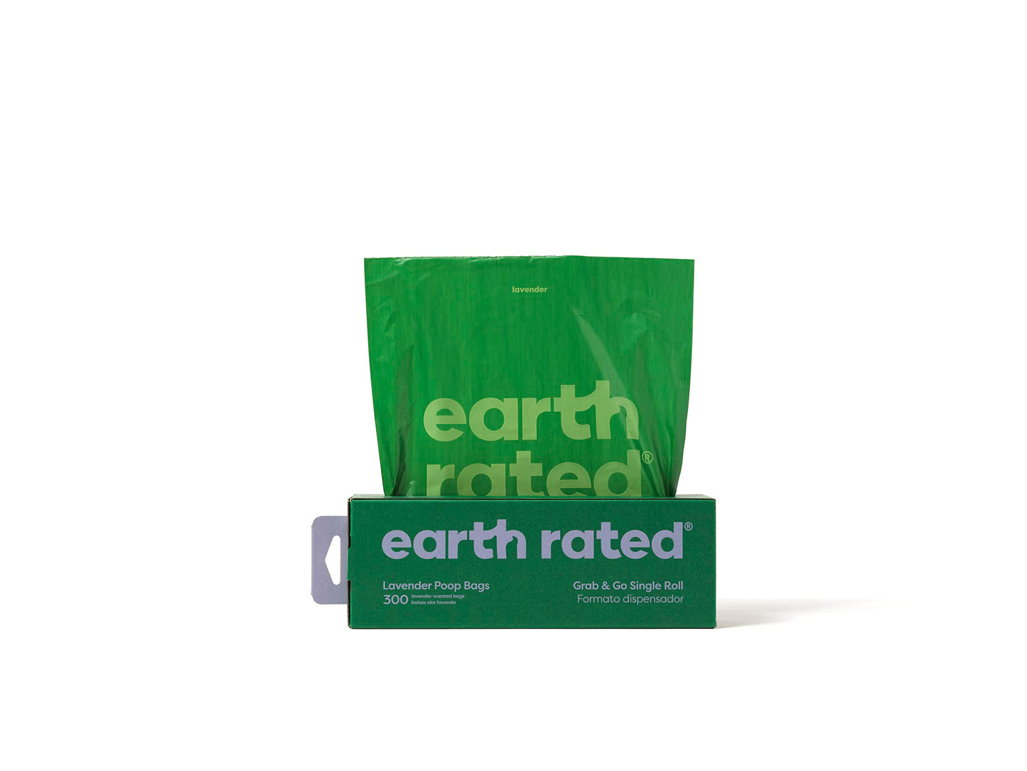 Earth Rated Dog Poop Bags, Thick Grab and Go Single Roll, Ideal for Backyard Pickups, Lavender Scented, 300 Count