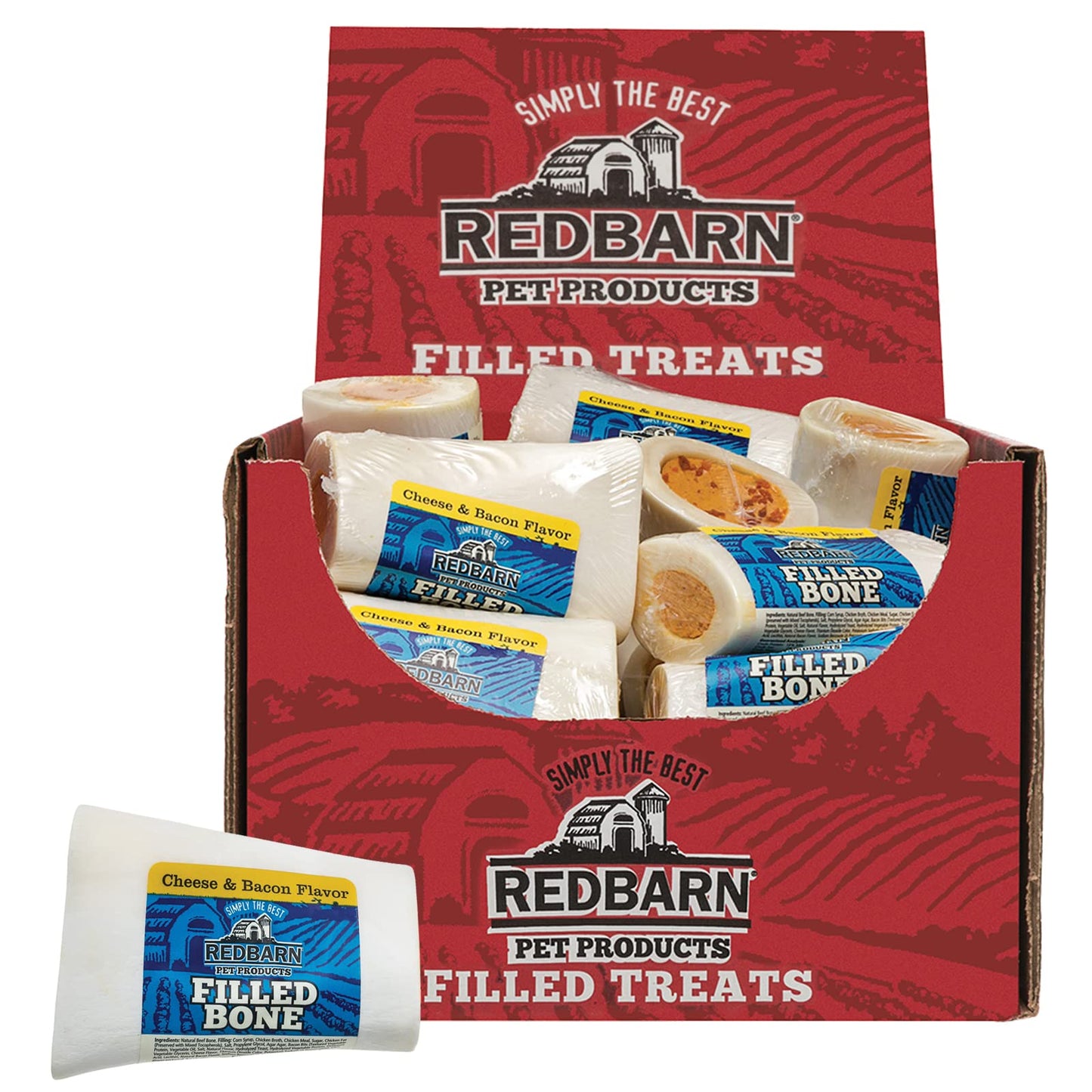 Redbarn Filled Dog Bones, Natural Long-Lasting Dental Treats; Suitable for Aggressive Chewers, Small (3") - 10 Bones (Cheese N' Bacon)