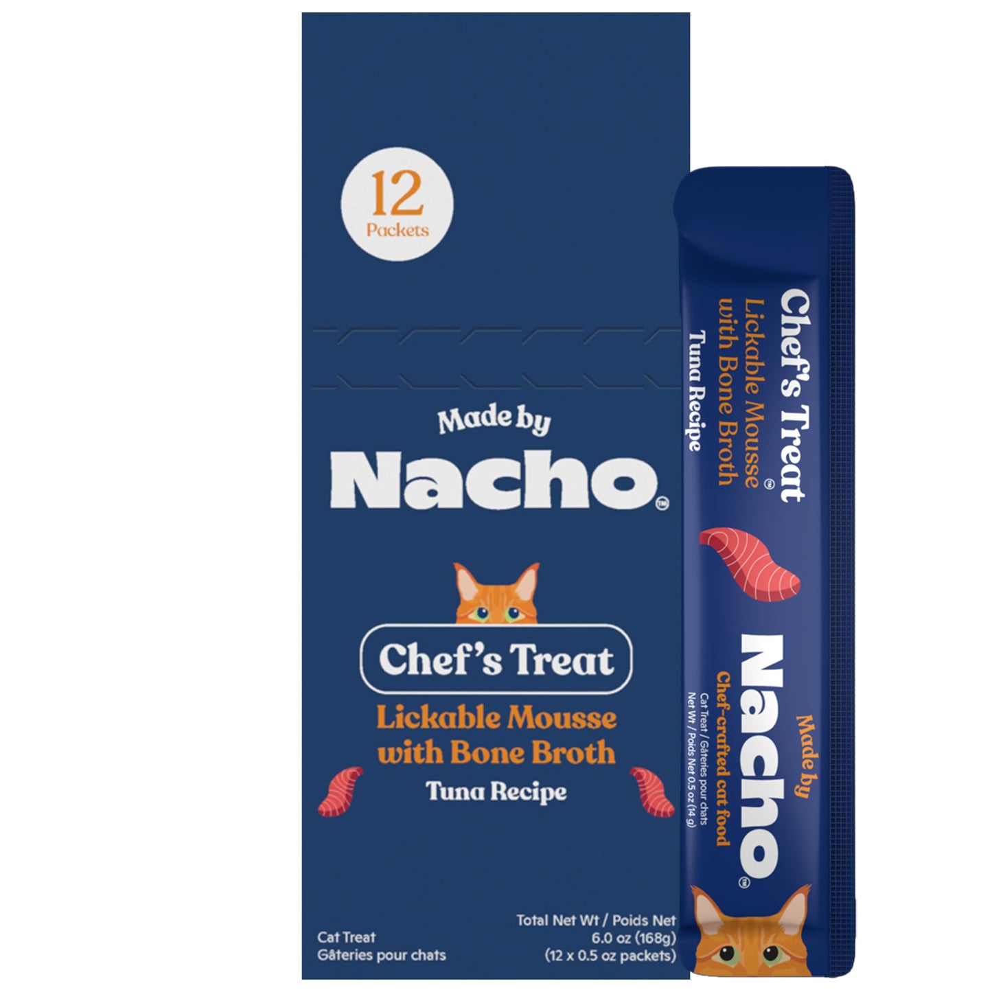 Made by Nacho Lickable Cat Treats Mousse Tubes 12 Count with Bone Broth Tuna Recipe (.5 oz) No Grains, Corn, Wheat or Soy