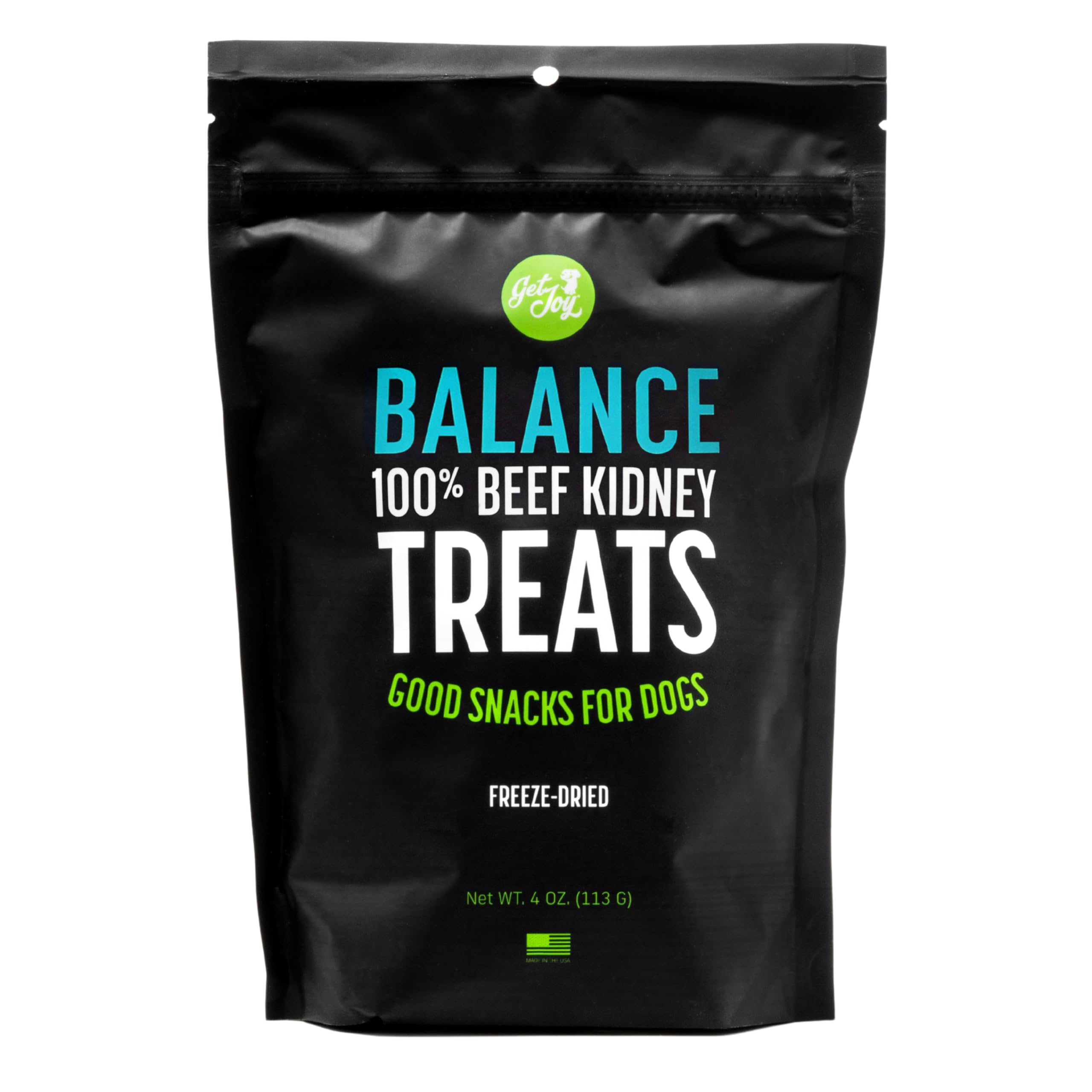 Get Joy Freeze Dried Superfood 100% Beef Kidney Dog Treats, 4 Ounce Bag, Single Ingredient Organ Meat, High Protein, Immune Health, Muscle Repair, Grain Free, Gluten Free, Made in USA