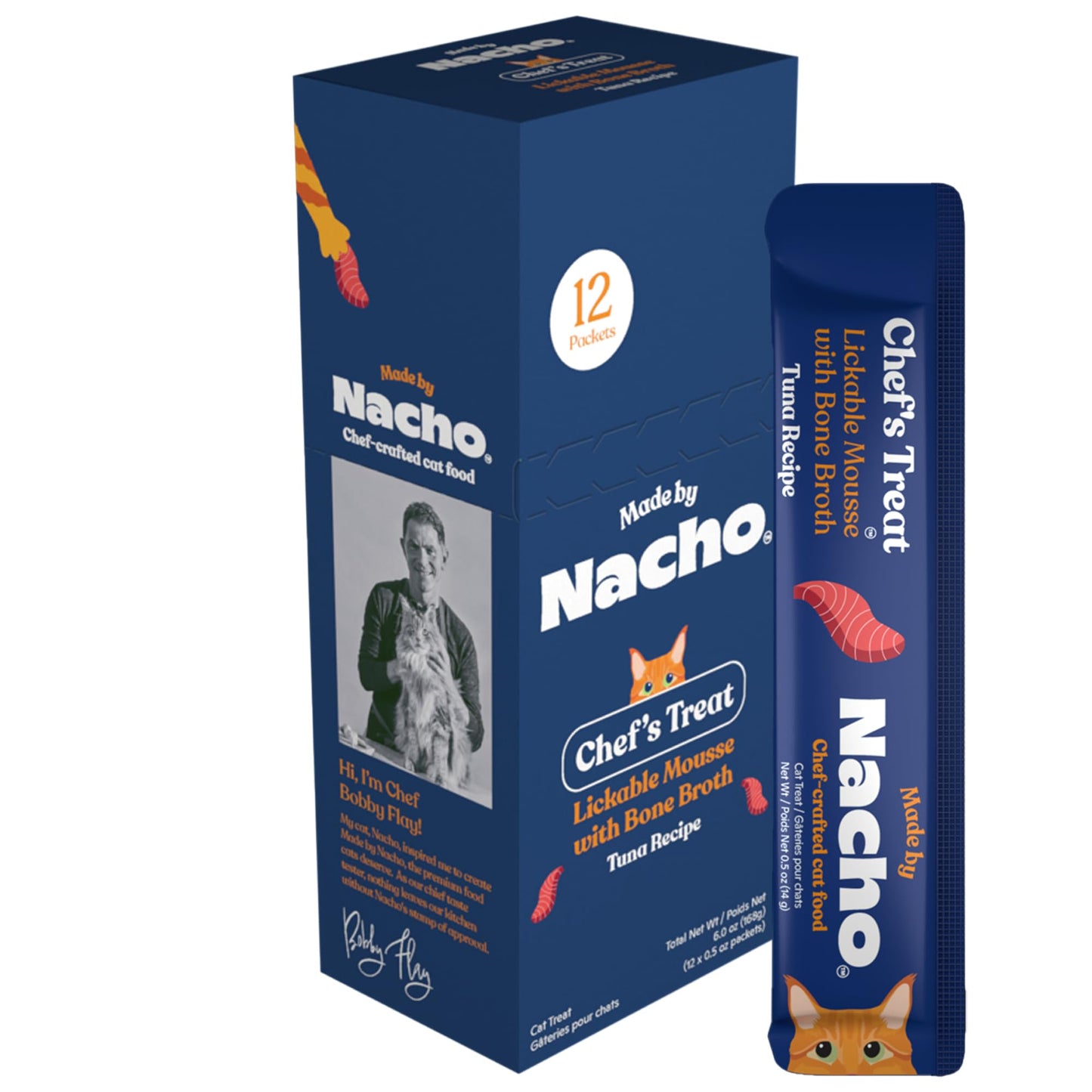 Made by Nacho Lickable Cat Treats Mousse Tubes 12 Count with Bone Broth Tuna Recipe (.5 oz) No Grains, Corn, Wheat or Soy