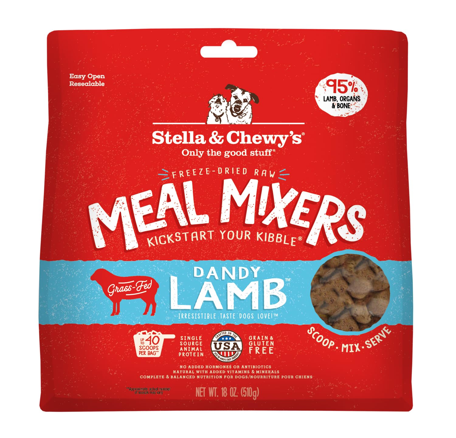 Stella & Chewy's Freeze Dried Raw Dandy Lamb Meal Mixer – Dog Food Topper for Small & Large Breeds – Grain Free, Protein Rich Recipe – 18 oz Bag