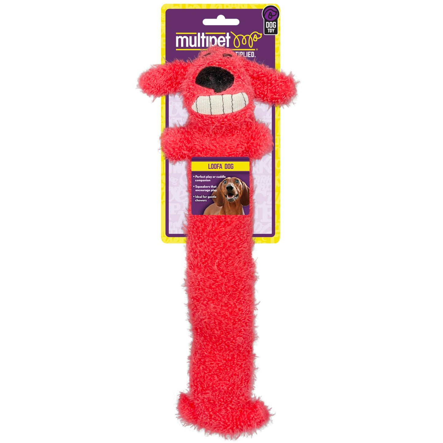 Multipet Original Loofa Dog Plush Toy - Squeaky Dog Toy for All Dogs - Extra Soft Plush Dog Toy - Stuffed Animal Dog Toy for Playing - Cute Dog Pet Toy (1 Count, 12”, Random Color Surprise)