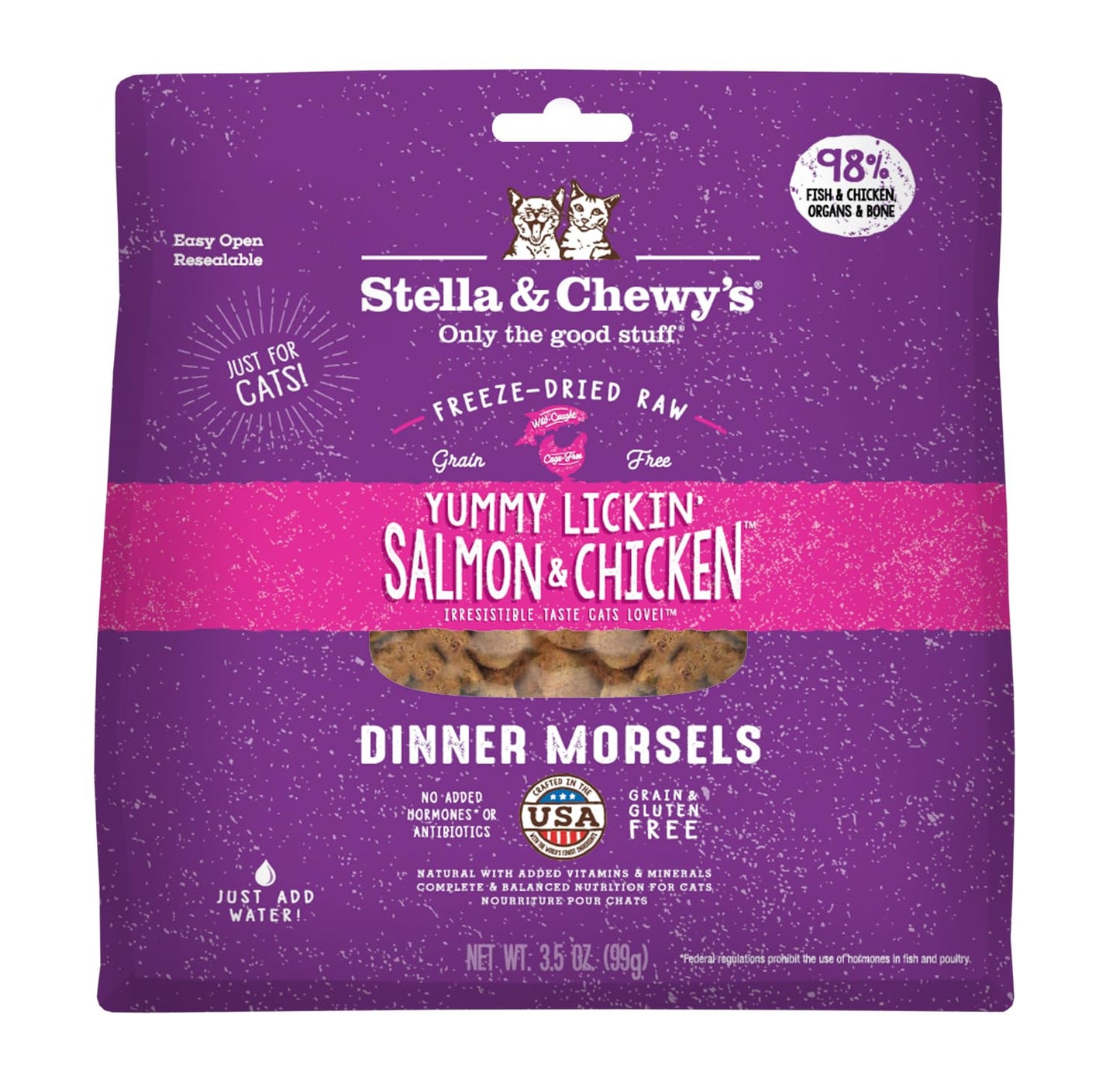Stella & Chewy's Freeze-Dried Raw Cat Dinner Morsels – Grain Free, Protein Rich Cat & Kitten Food – Yummy Lickin’ Salmon & Chicken Recipe – 3.5 oz Bag