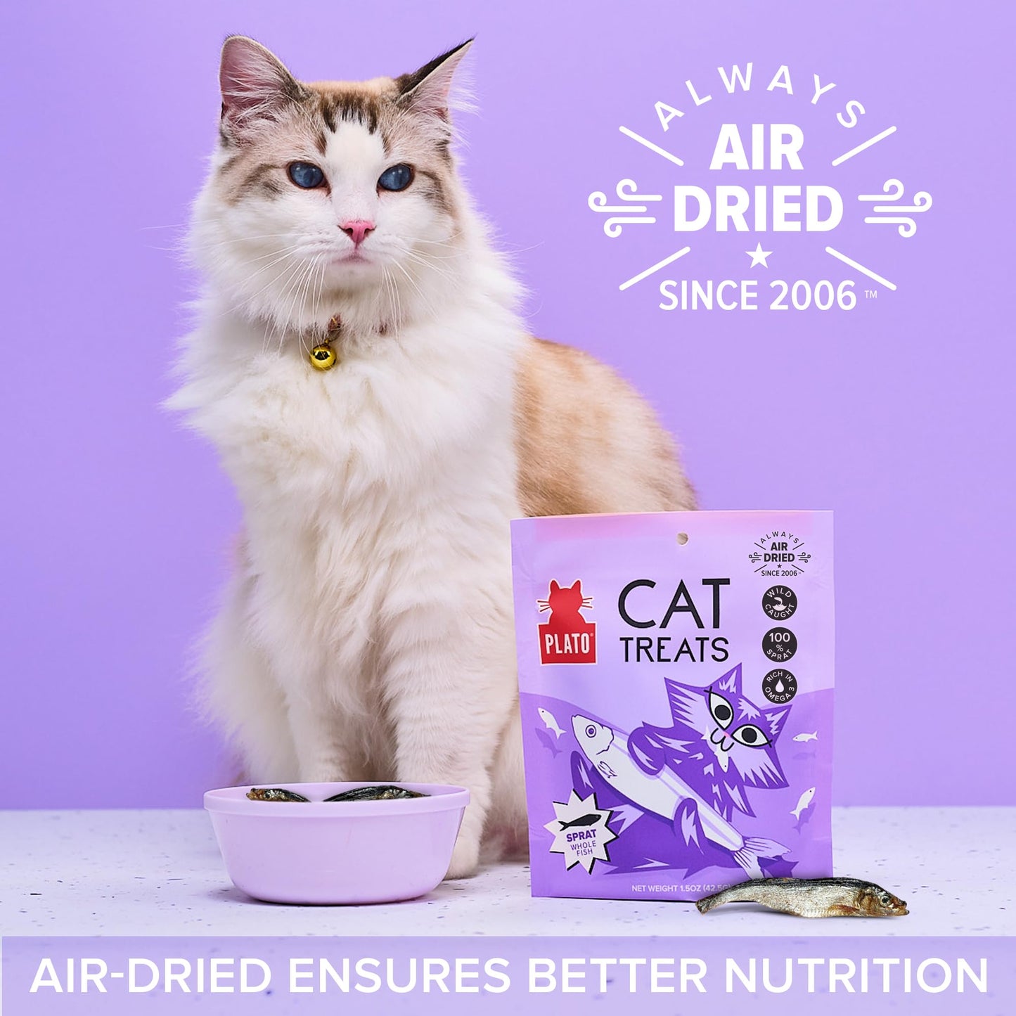 PLATO Pet Treats Air-Dried Cat Treats Baltic Sprat, Grain Free, All Natural, 1.5oz