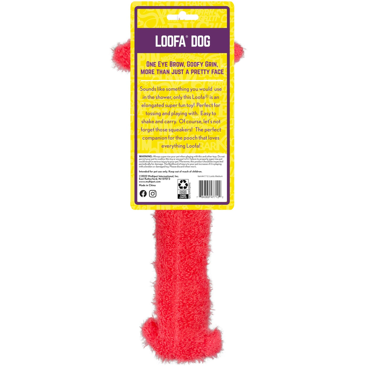 Multipet Original Loofa Dog Plush Toy - Squeaky Dog Toy for All Dogs - Extra Soft Plush Dog Toy - Stuffed Animal Dog Toy for Playing - Cute Dog Pet Toy (1 Count, 12”, Random Color Surprise)