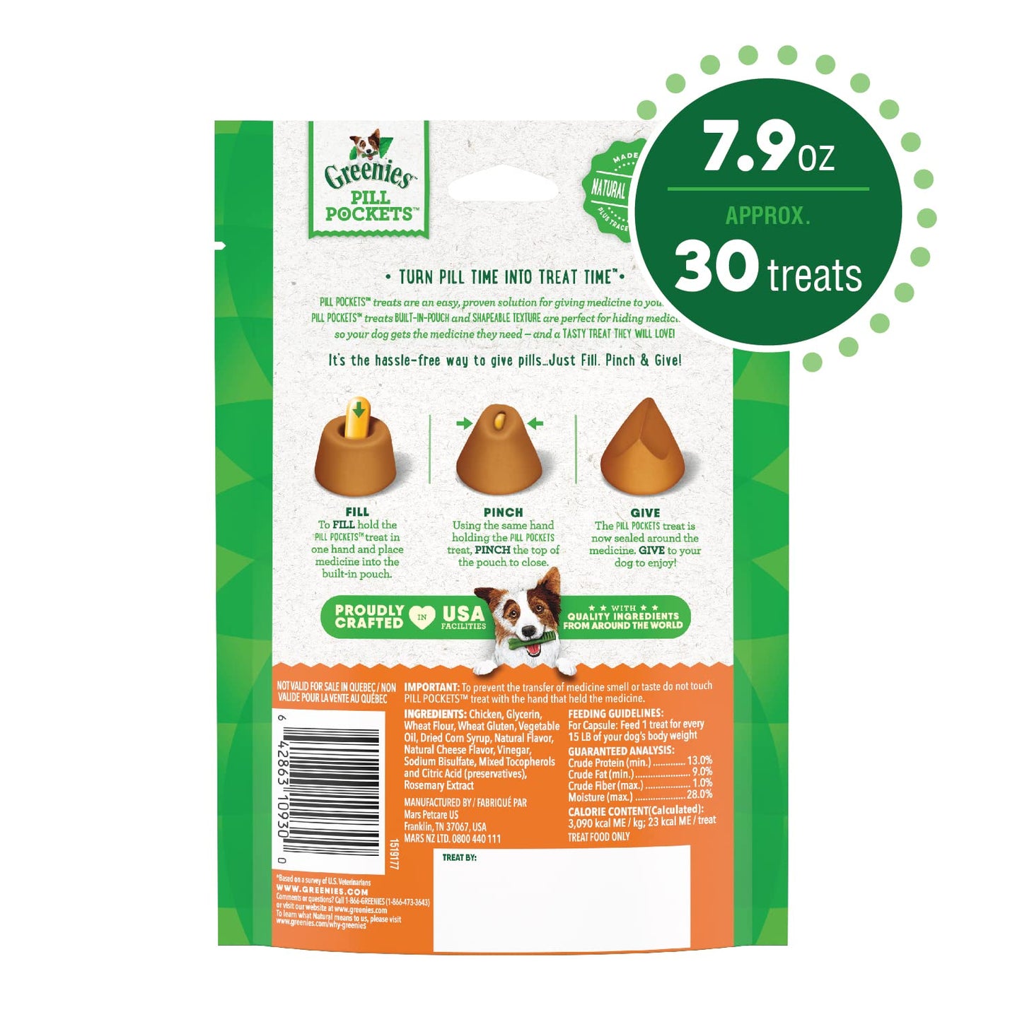 Greenies Pill Pockets Large Size Soft Dog Treats for Capsules, Cheese Flavor, Made With Natural Ingredients Plus Minerals & Trace Nutrients, 7.9 oz. (30 Count, Pack of 1)