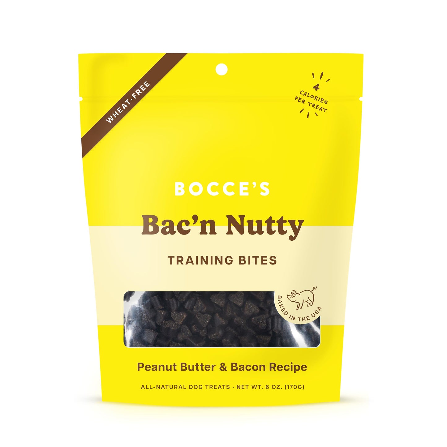 Bocce's Bakery Bac'N Nutty Training Treats for Dogs, Wheat-Free Dog Treats, Made with Real Ingredients, Baked in The USA, All-Natural & Low Calorie Training Bites, PB & Bacon Recipe, 6 oz