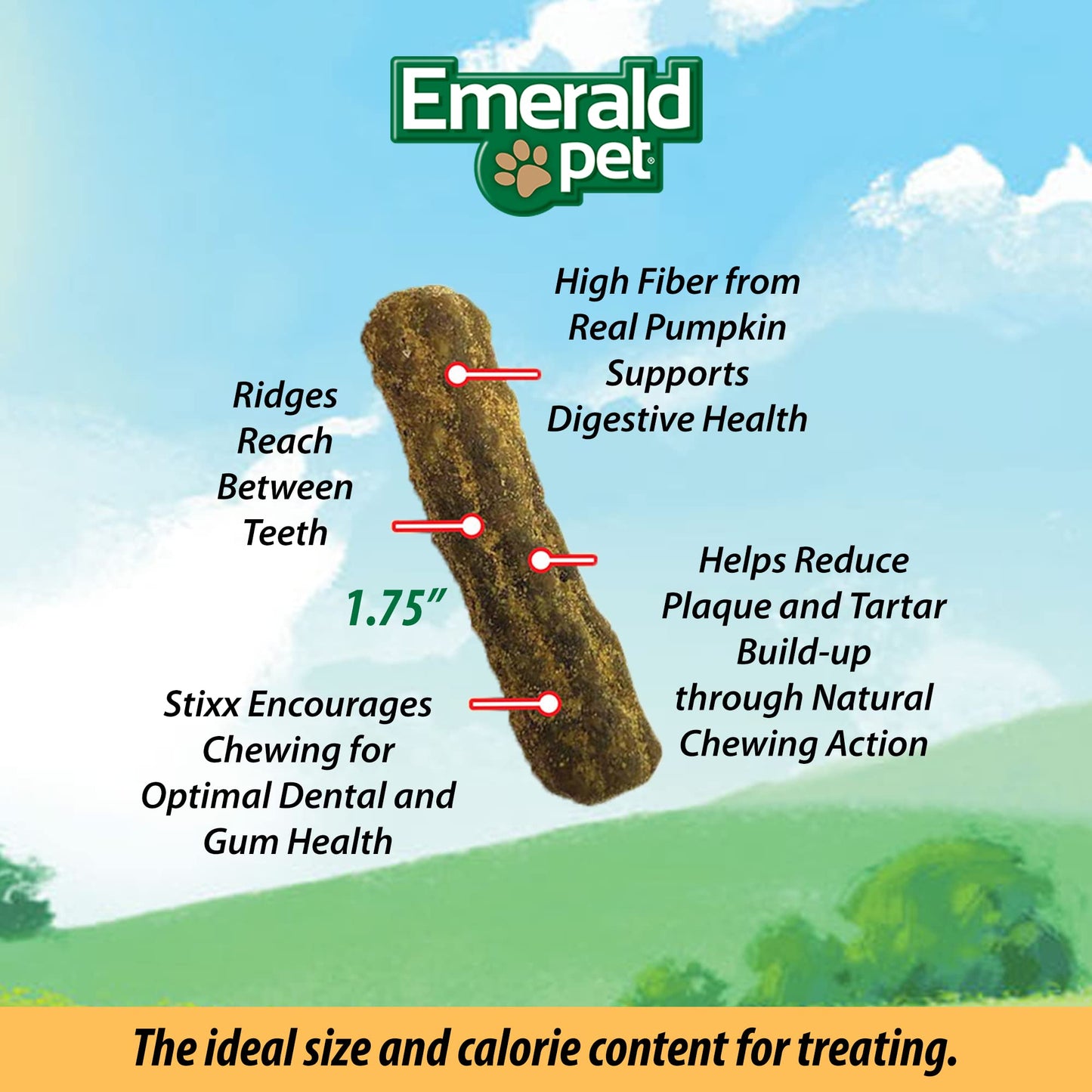 Emerald Pet Feline Dental Stixx — Tasty and Crunchy Cat Dental Sticks with Pumpkin for Digestive Health — Natural Grain Free Dental Treats for Clean Cat Teeth and Fresh Breath — Catnip Stixx, 3.6 oz