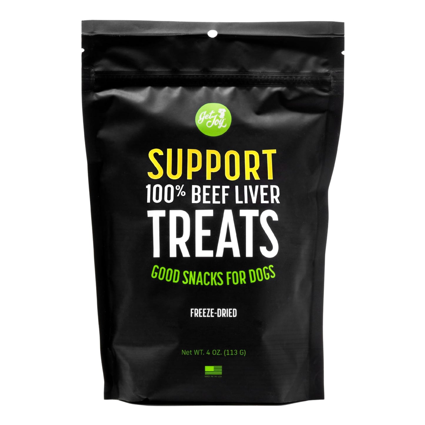 Get Joy Freeze Dried Superfood 100% Beef Liver Dog Treats, 4 Ounce Bag, Single Ingredient Organ Meat, High Protein, Vision, Skin & Coat Health, Muscle Repair, Grain Free, Gluten Free, Made in USA