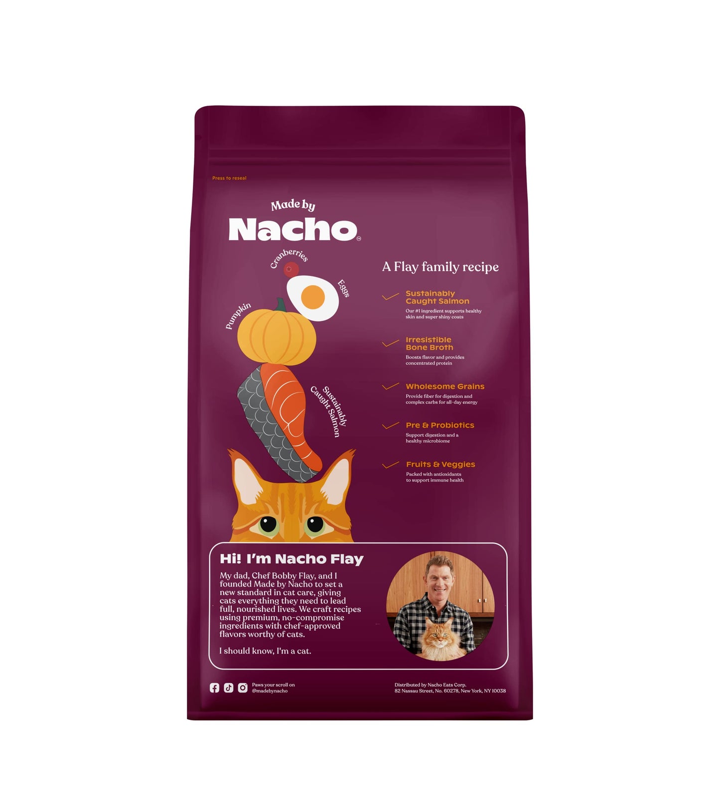 Made by Nacho Bone Broth Infused Dry Cat Kibble - Sustainably Caught Salmon and Pumpkin - Premium Grain-Friendly Cat Food 4lb Bag, Limited Ingredients