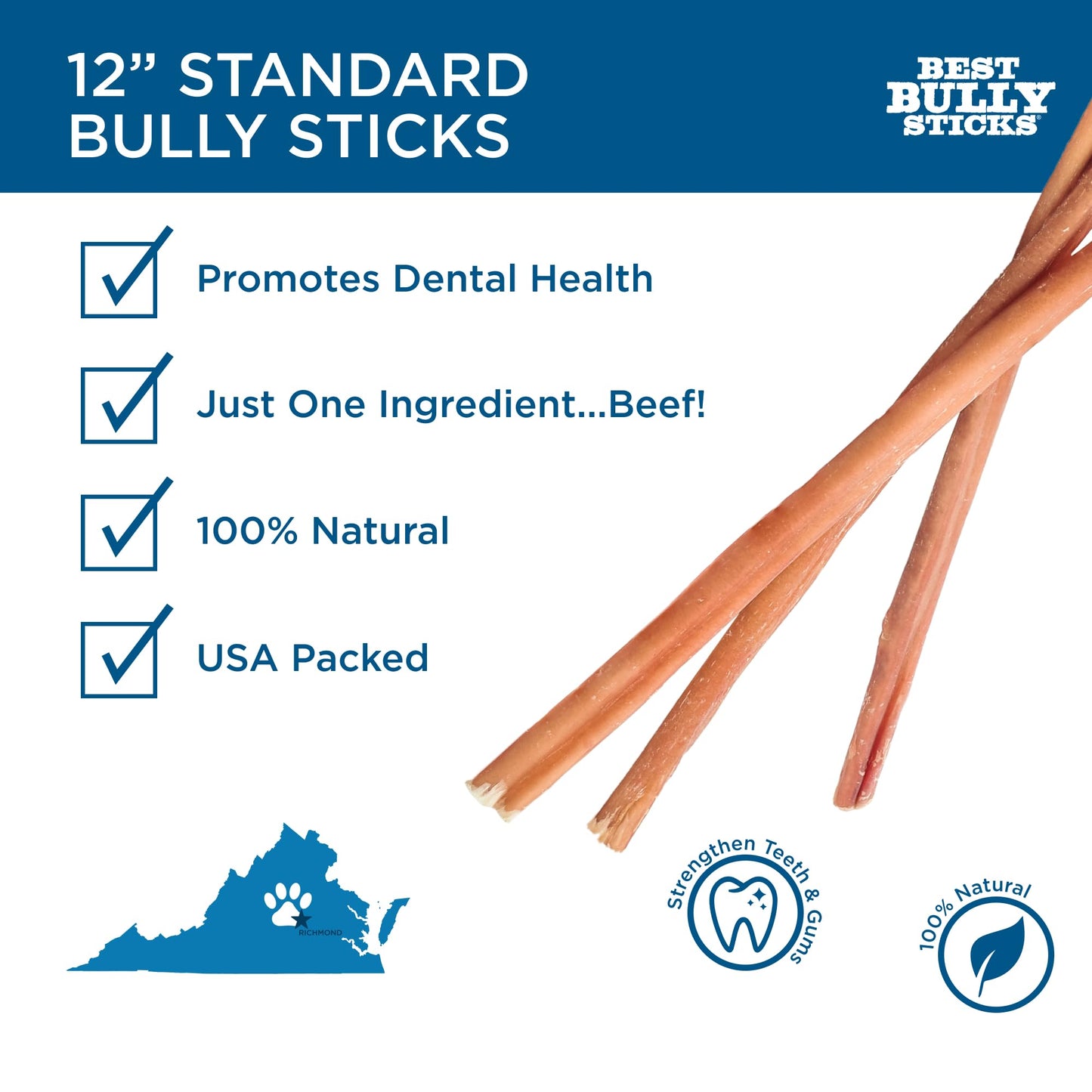 Best Bully Sticks 12 Inch Bully Sticks - 8 oz (Pack of 1) - 100% Natural Grass-Fed, Perfect for Medium or Large Canines