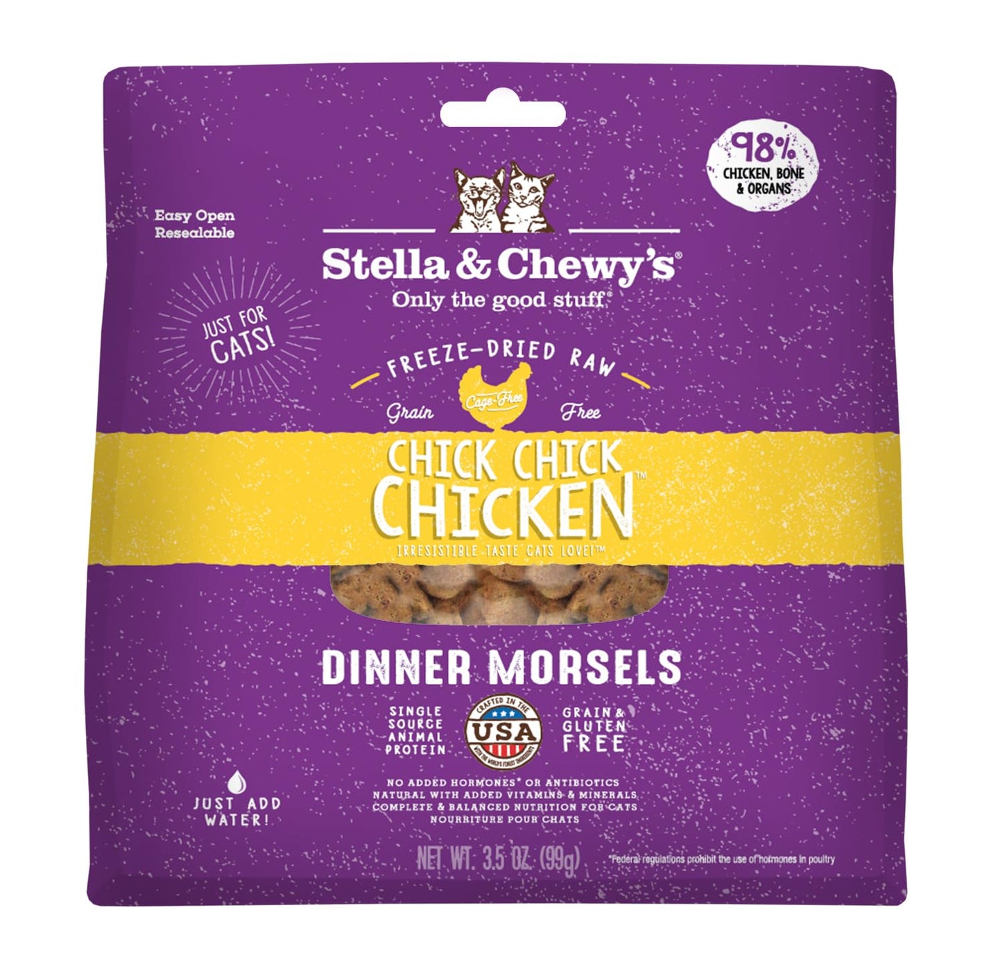 Stella & Chewy's Freeze-Dried Raw Cat Dinner Morsels – Grain Free, Protein Rich Cat & Kitten Food – Chick Chick Chicken Recipe – 3.5 oz Bag