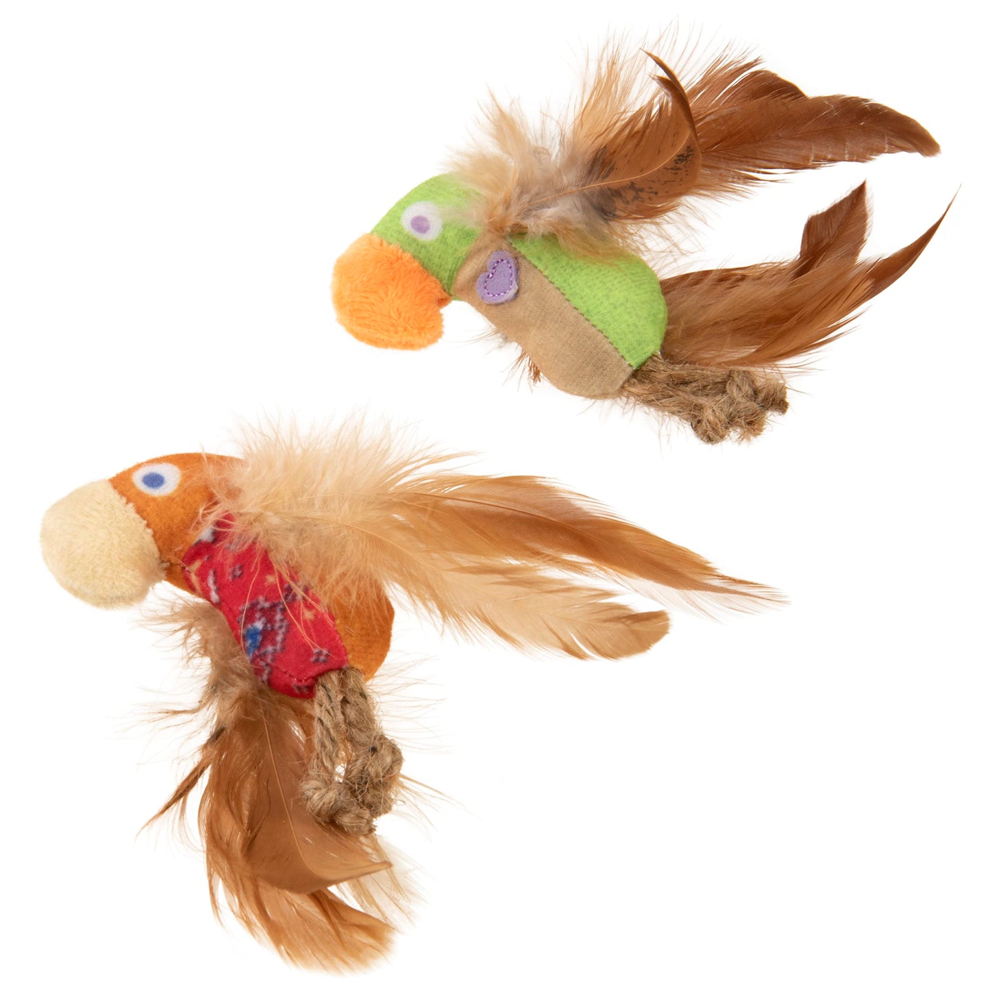 SmartyKat Instincts HappyNip Love Mates Feather Birds Plush Cat Toys, Contains Catnip & Silvervine - Orange/Green