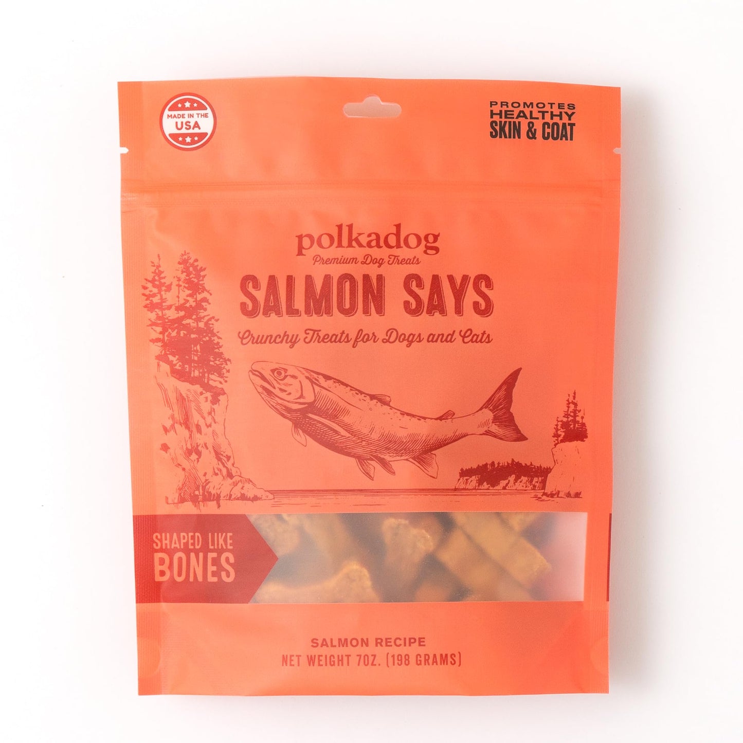 Polkadog Salmon Says Bone Shaped Treats - Omega-3 Rich, Low Fat Healthy Dog Treat - Digestible, Vitamin & Mineral Packed Dog Snacks - Crunchy 3-Ingredient Treat, Ideal for Dogs with Allergies - 7 oz