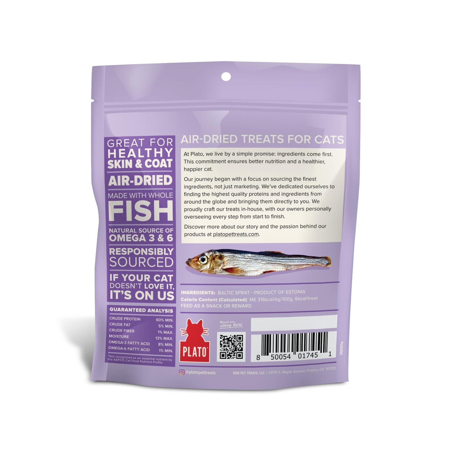 PLATO Pet Treats Air-Dried Cat Treats Baltic Sprat, Grain Free, All Natural, 1.5oz