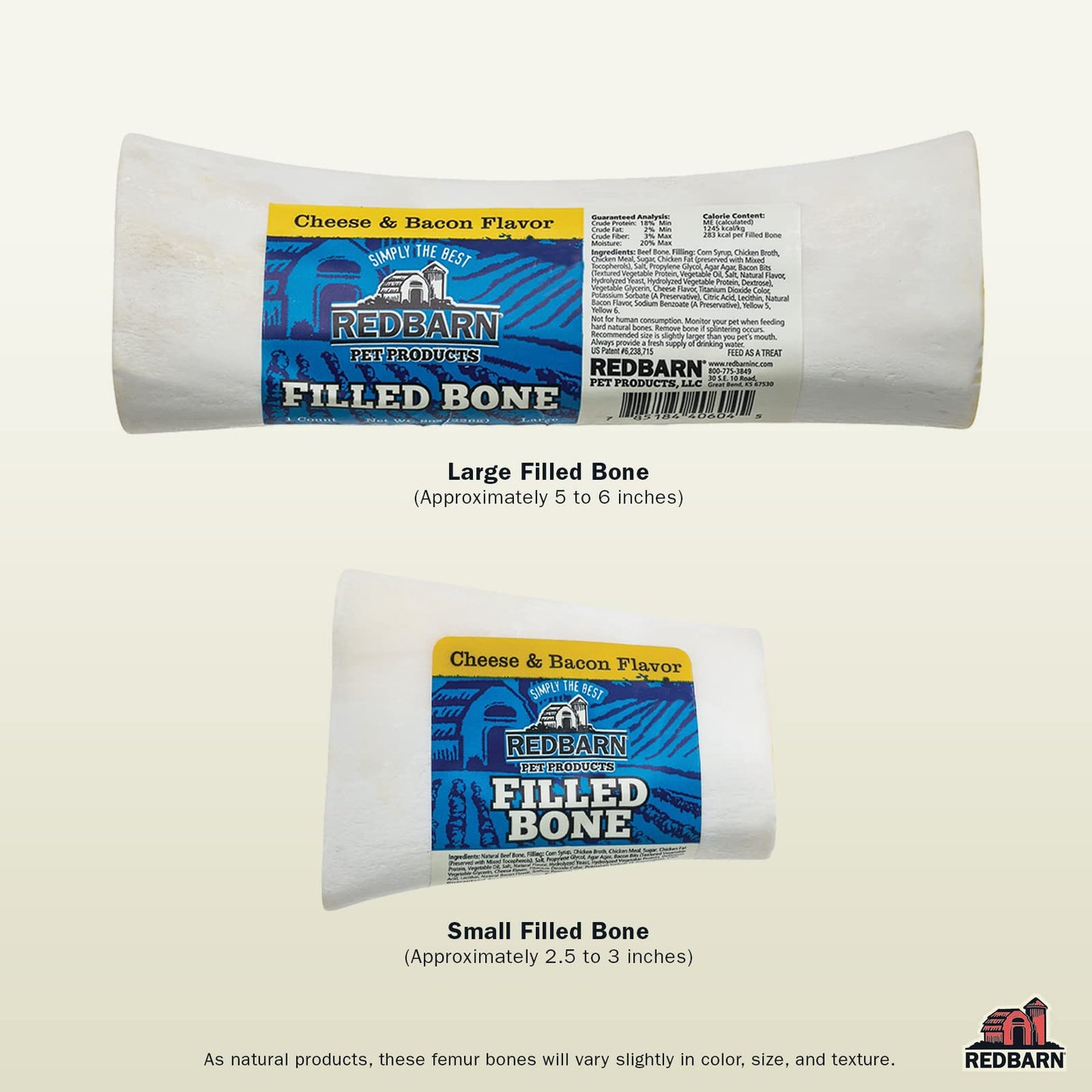 Redbarn Filled Dog Bones, Natural Long-Lasting Dental Treats; Suitable for Aggressive Chewers, Small (3") - 10 Bones (Cheese N' Bacon)