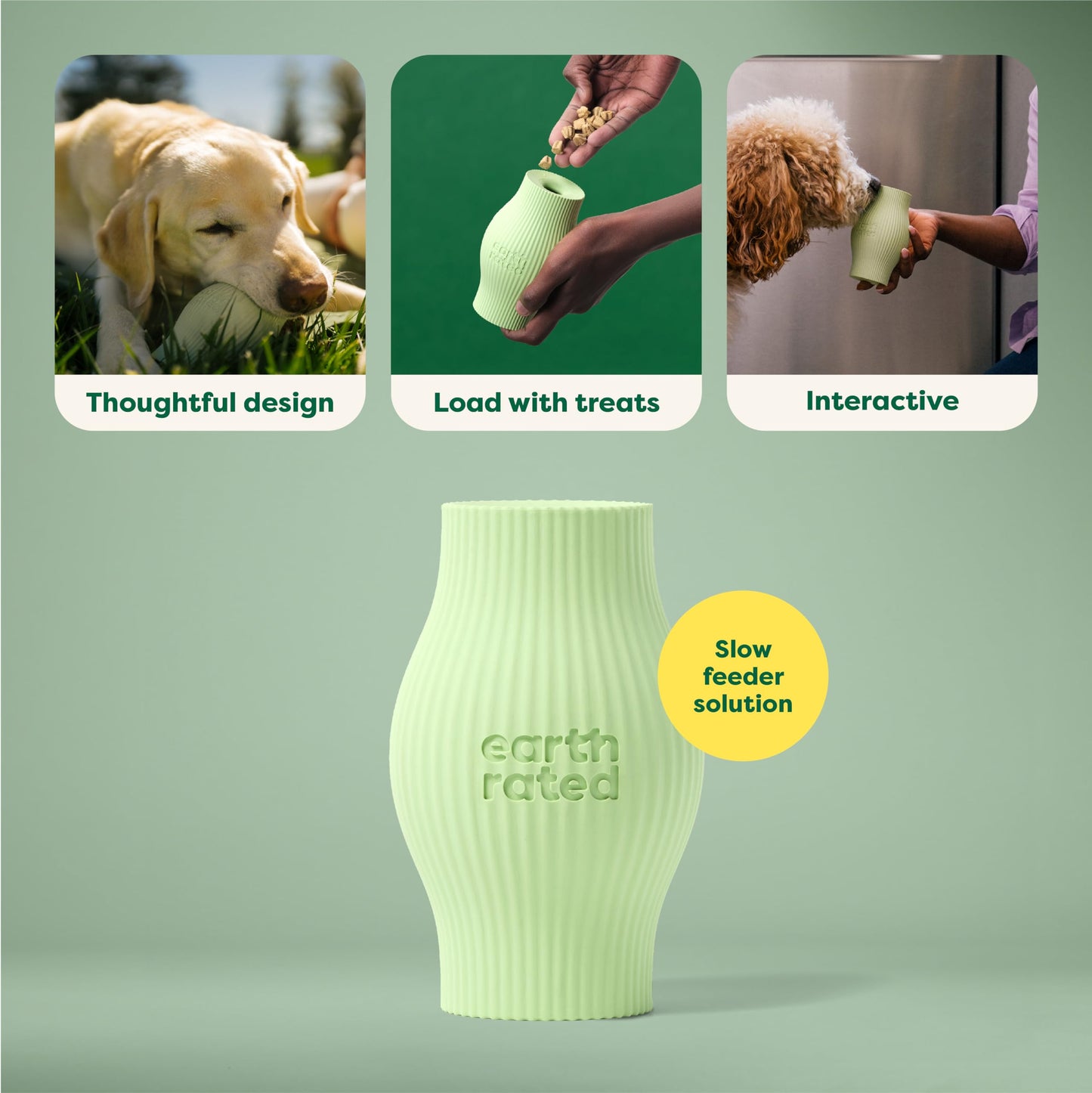 Earth Rated Treat Dispensing Dog Toys, Enrichment Toy for Adult and Puppy Dogs, Slow Feeder, Dishwasher and Freezer-Safe, Natural Rubber, Large, Green