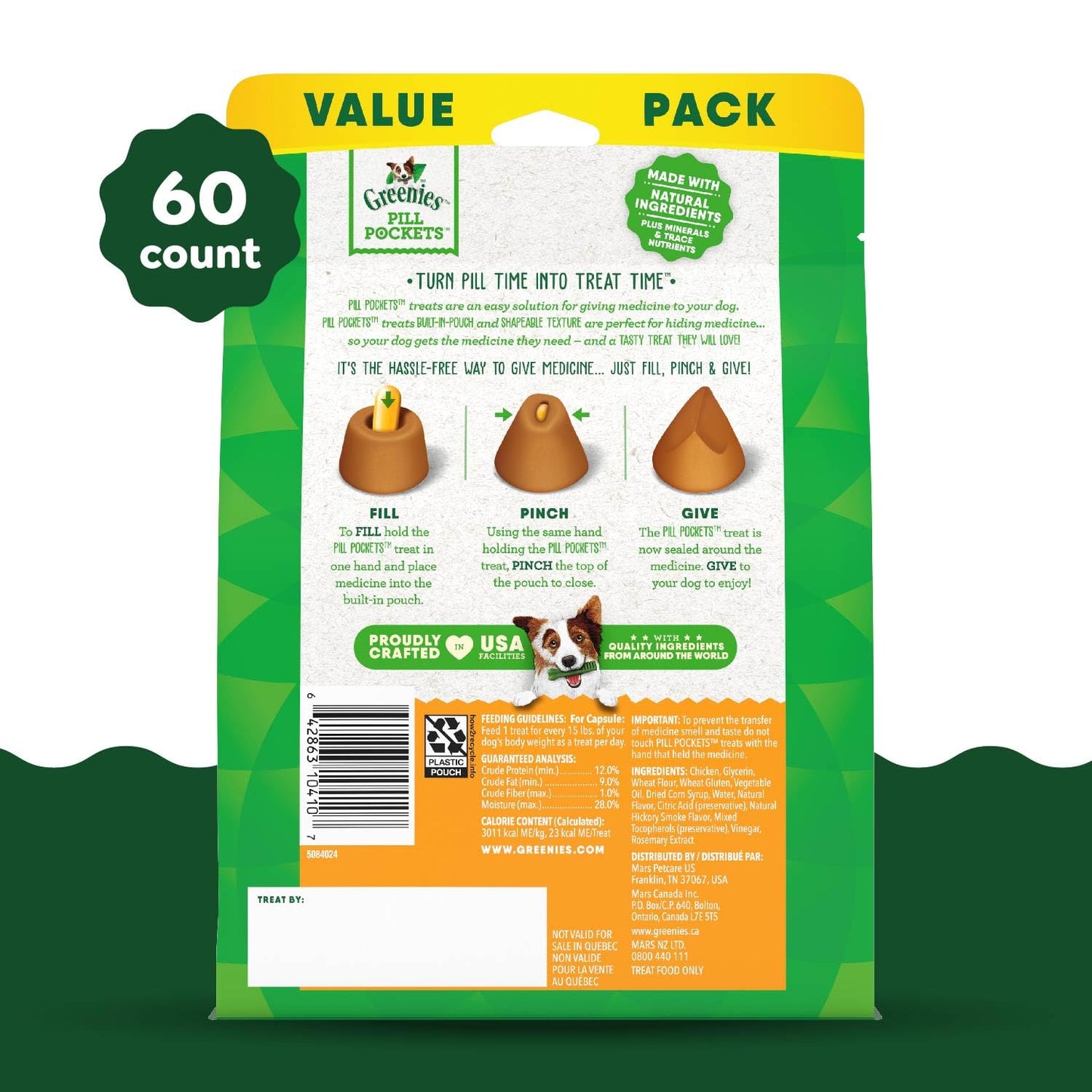 Greenies Pill Pockets Large Size Soft Dog Treats for Capsules, Chicken Flavor, Made With Natural Ingredients Plus Minerals & Trace Nutrients, 15.8 oz. (60 Count, Pack of 1