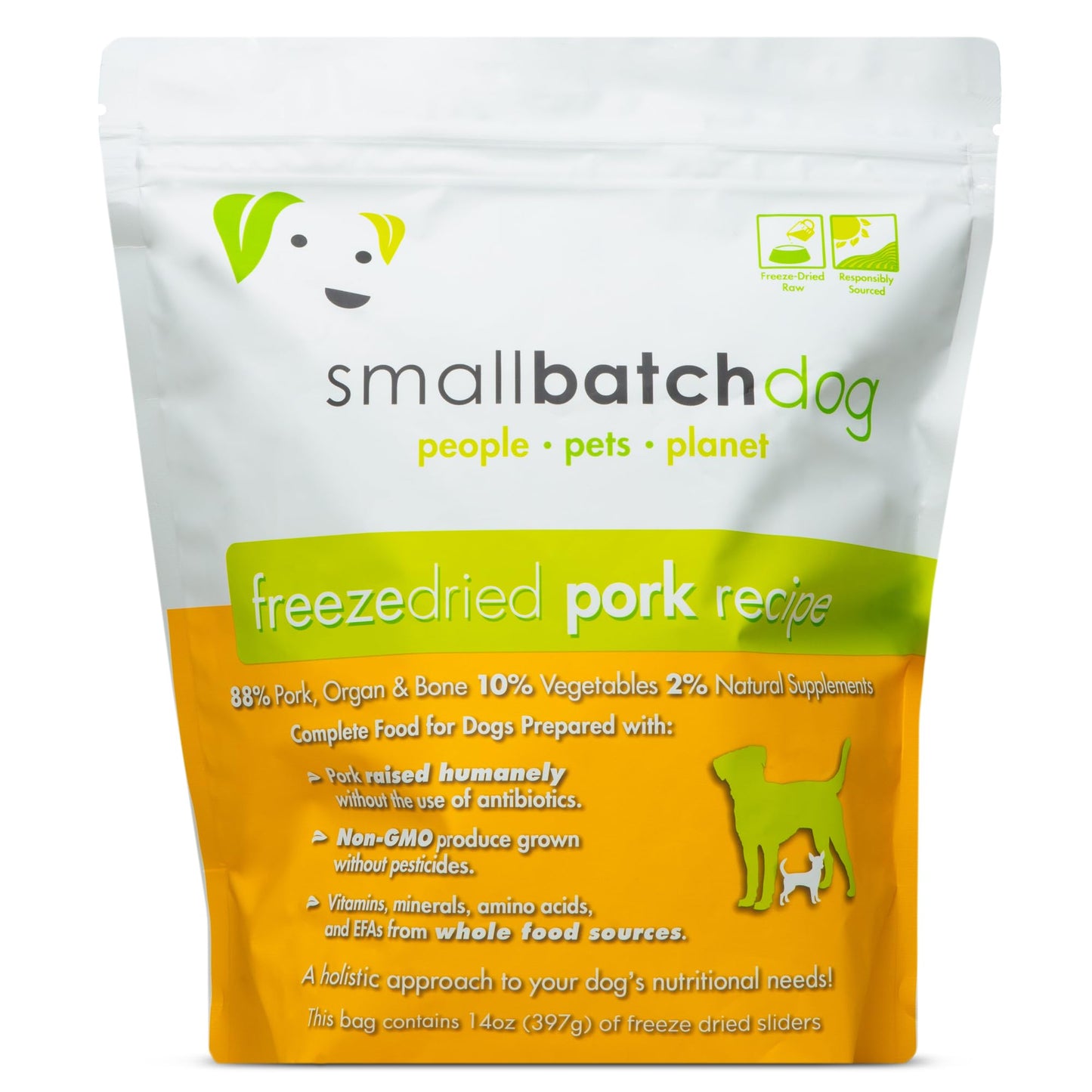 smallbatch Pets Freeze-Dried Premium Raw Food Diet for Dogs, Pork Recipe, 14 oz, Made in The USA, Organic Produce, Humanely Raised Meat, Hydrate and Serve Patties, Single Source Protein, Healthy