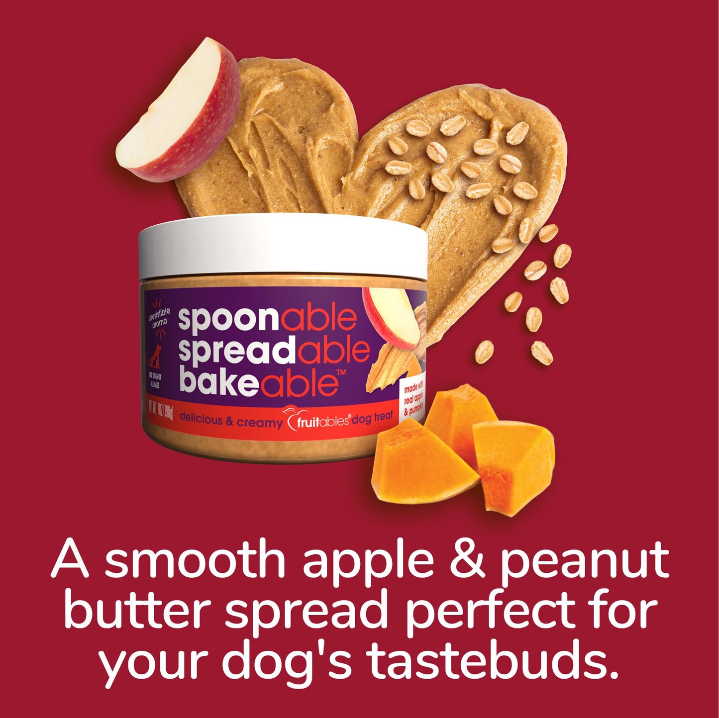 Fruitables Spreads – Spreadable Dog Treat – Bakeable Dog Treat – Real Apple & Pumpkin – Human-Grade 100% Natural Ingredients – Great for All Dogs – 7 Ounces