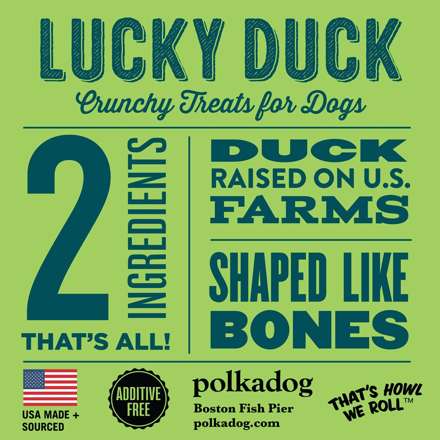 Polkadog Lucky Duck Bone-Shaped Dog Treats, Cat Snacks – All-Natural Pet Treats for Kittens, Puppies – Bite-Sized, Crunchy Snack for Dogs, Cats – 2 Ingredients – 7oz