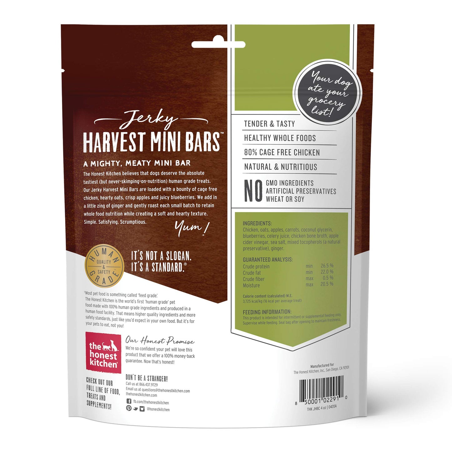 The Honest Kitchen Jerky Harvest Mini Bars: Chicken Recipe With Apples & Blueberries, 4 oz Bag