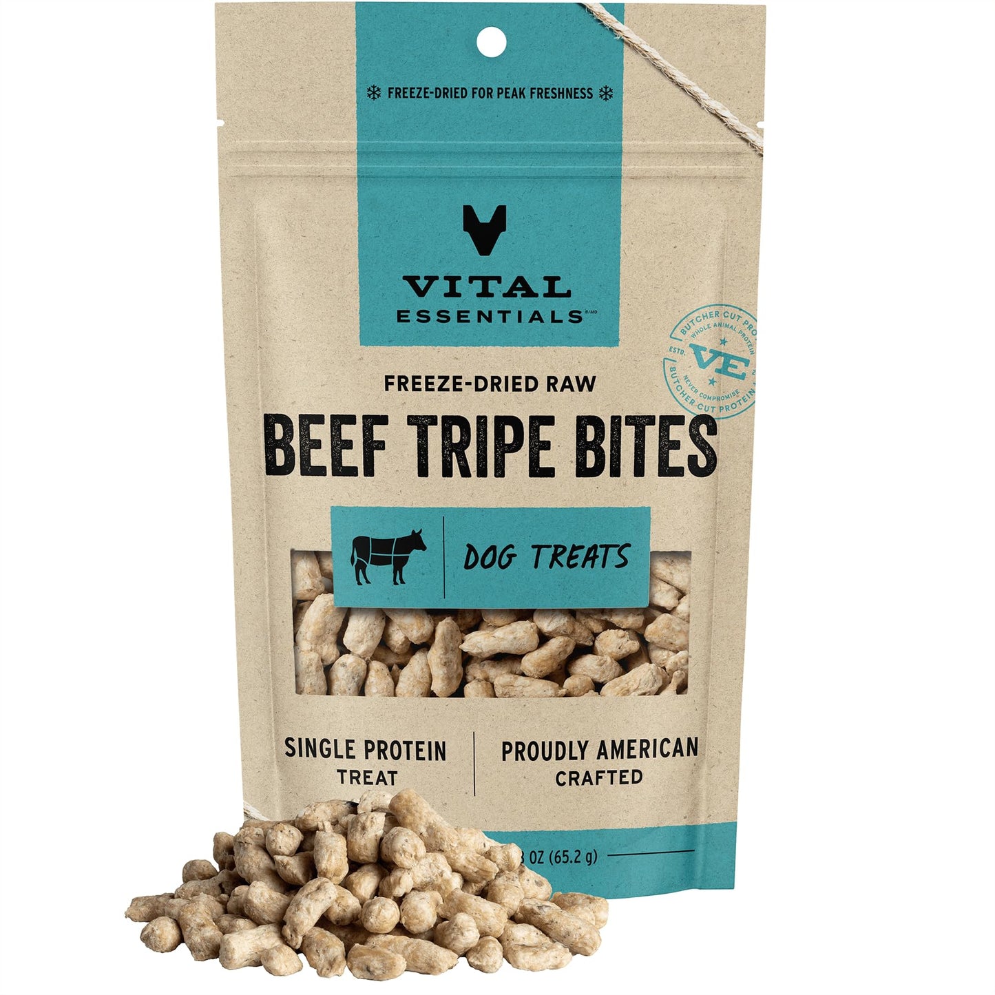 Vital Essentials Freeze Dried Raw Whole Animal Dog Treats, Beef Tripe Bites, 2.3 oz | Premium Quality High Protein Training Treats | Grain Free, Gluten Free, Filler Free