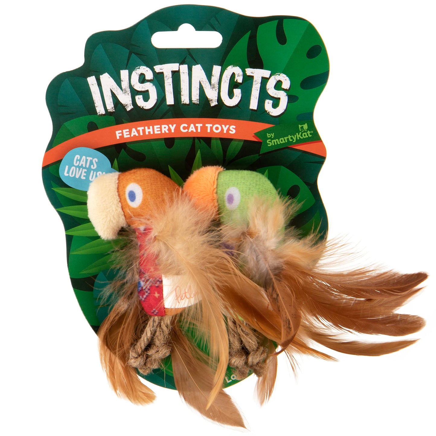 SmartyKat Instincts HappyNip Love Mates Feather Birds Plush Cat Toys, Contains Catnip & Silvervine - Orange/Green