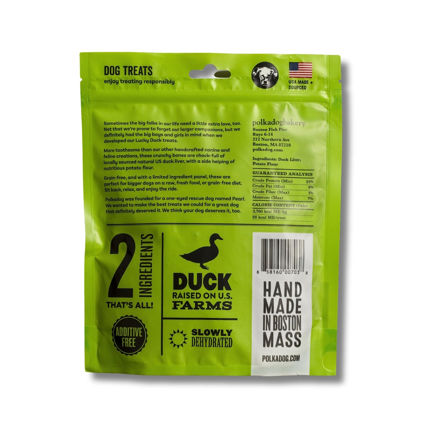 Polkadog Lucky Duck Bone-Shaped Dog Treats, Cat Snacks – All-Natural Pet Treats for Kittens, Puppies – Bite-Sized, Crunchy Snack for Dogs, Cats – 2 Ingredients – 7oz