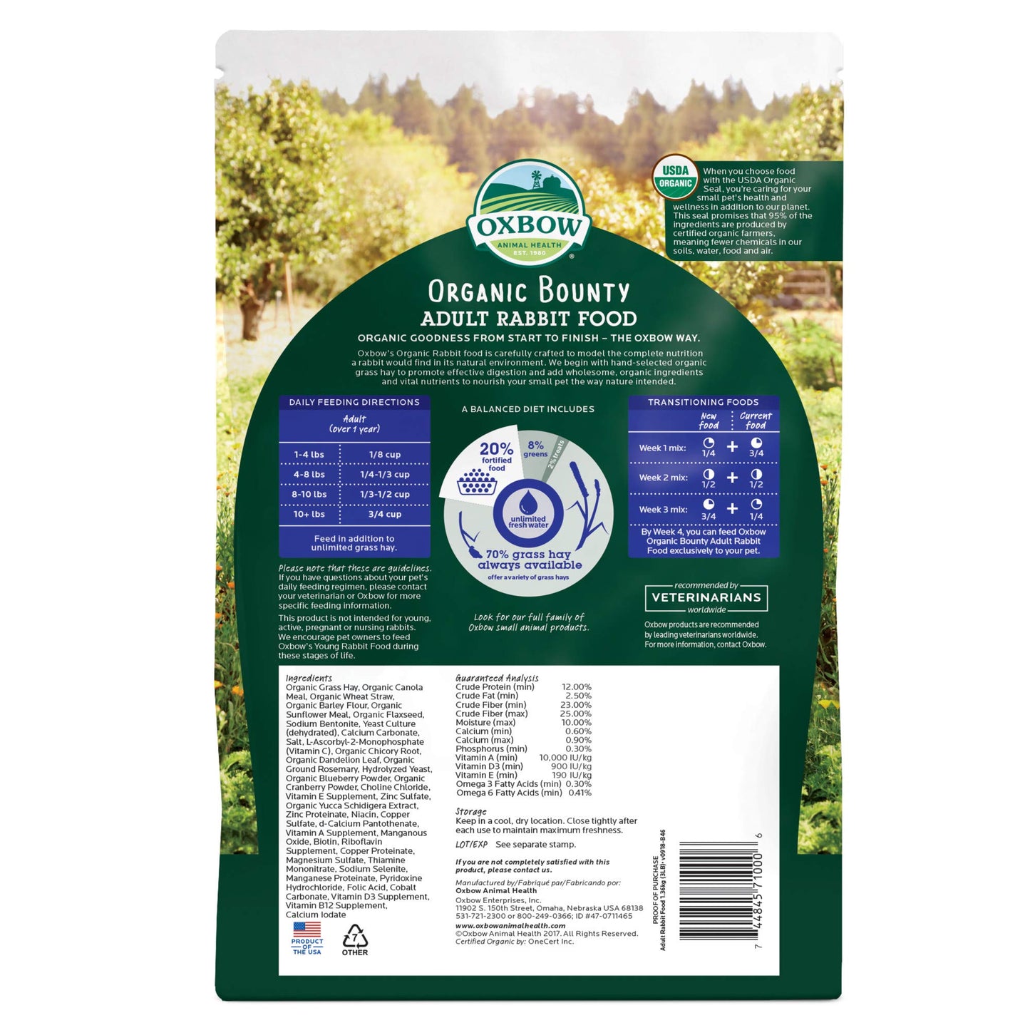 Oxbow Animal Health Organic Bounty Adult Rabbit Food - All Natural Rabbit Pellets - 3 lb.