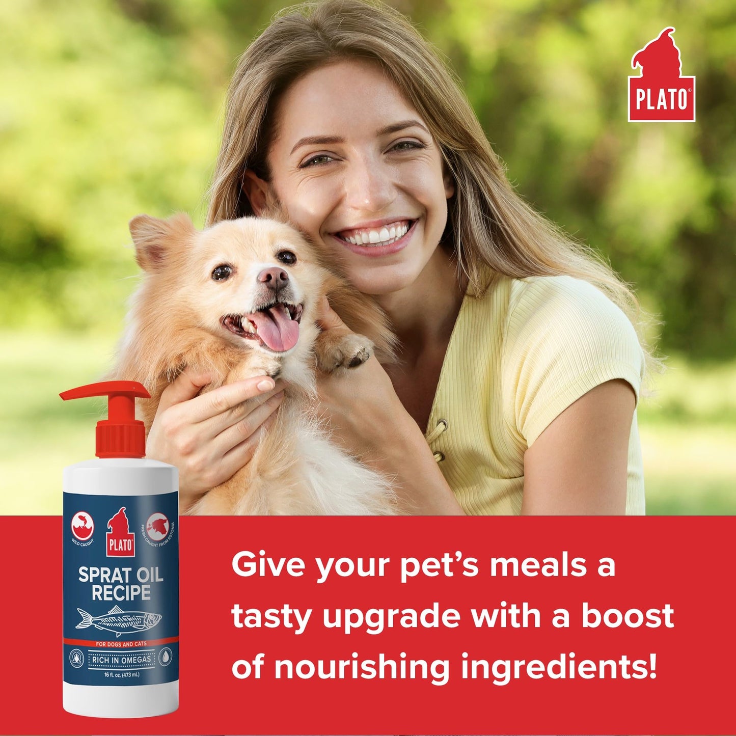 PLATO Pet Treats Fish Oil for Dogs - Omega 3 Oil for Dogs - Supports Healthy Skin and Coat - Baltic Sprat Oil Recipe 8oz