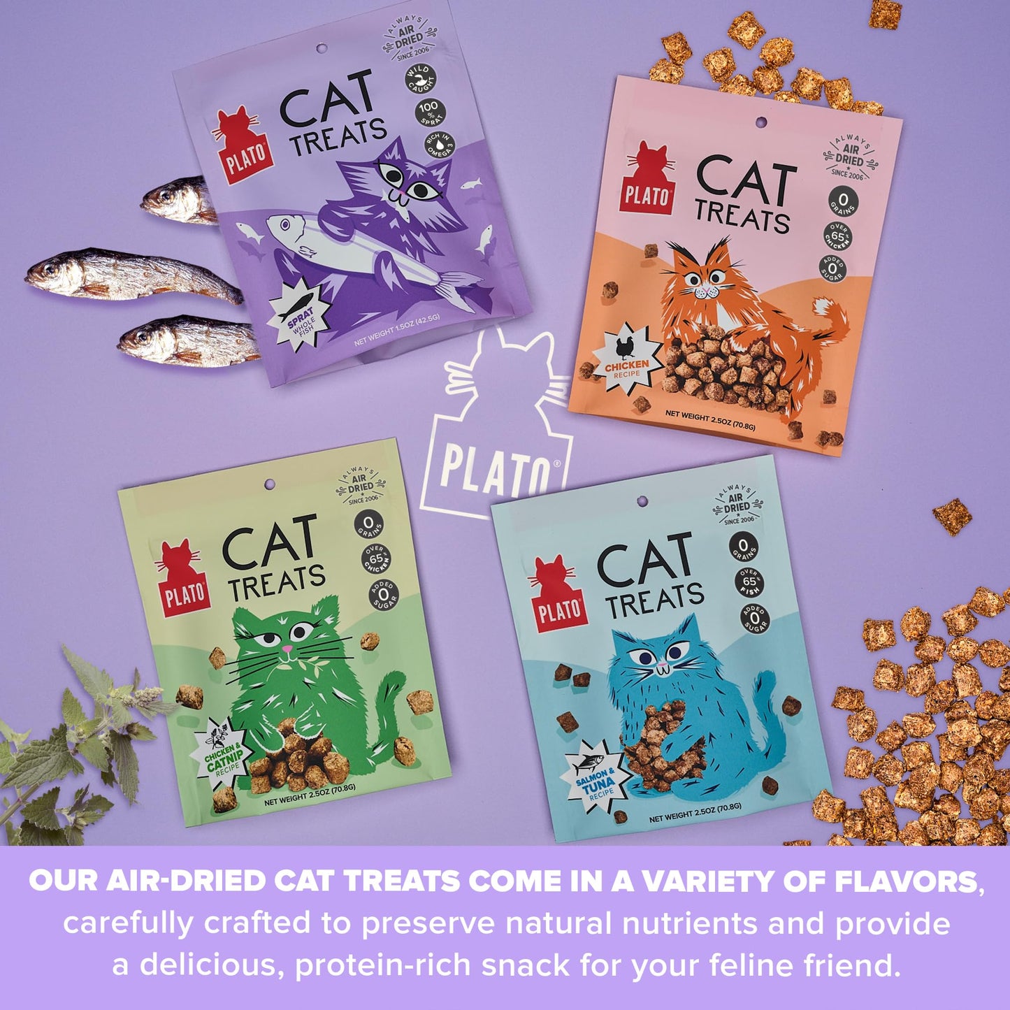 PLATO Pet Treats Air-Dried Cat Treats Baltic Sprat, Grain Free, All Natural, 1.5oz