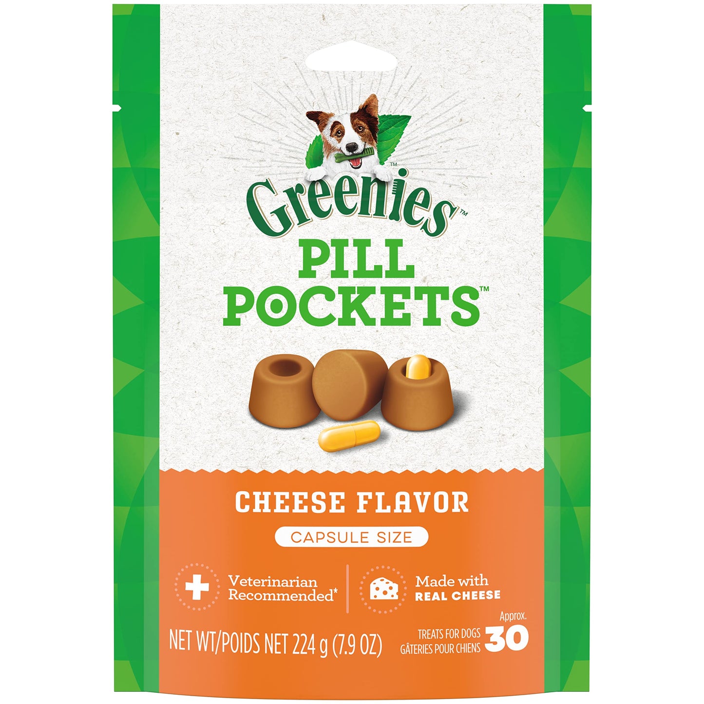 Greenies Pill Pockets Large Size Soft Dog Treats for Capsules, Cheese Flavor, Made With Natural Ingredients Plus Minerals & Trace Nutrients, 7.9 oz. (30 Count, Pack of 1)