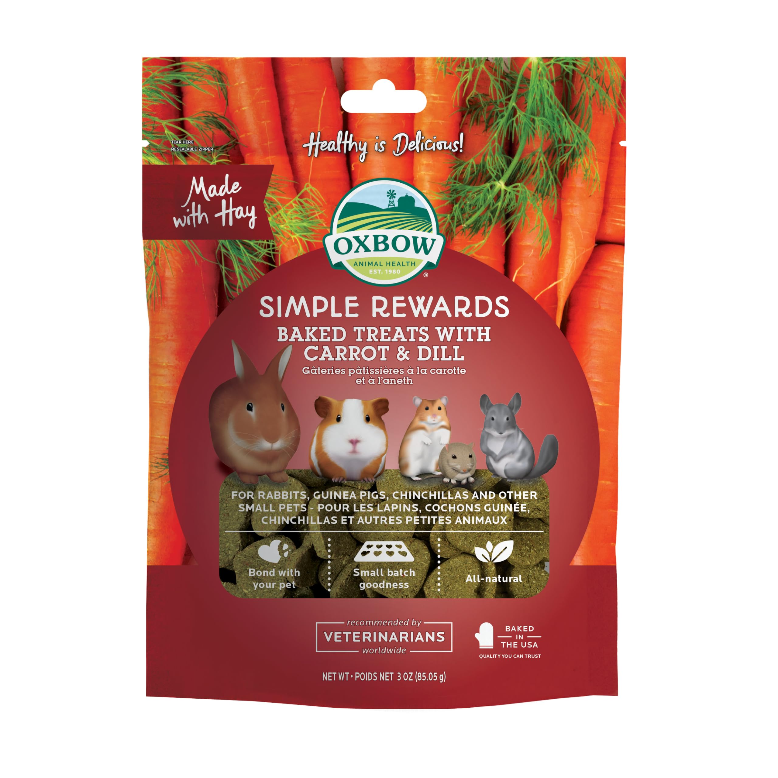 Oxbow Simple Rewards Baked Treats with Carrot, Dill, and Hay for Rabbits, Guinea Pigs, Chinchillas, and Small Pets, 3 Ounce (Pack of 1)