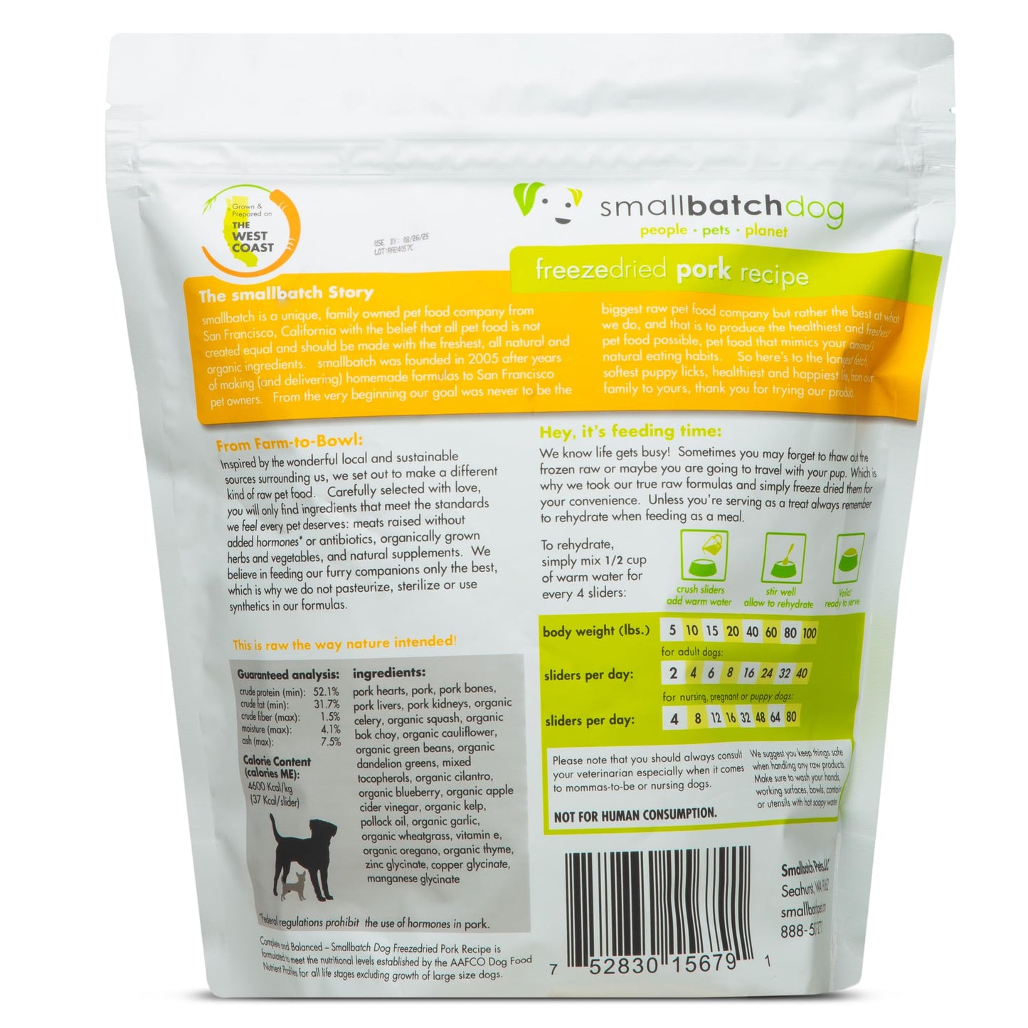 smallbatch Pets Freeze-Dried Premium Raw Food Diet for Dogs, Pork Recipe, 14 oz, Made in The USA, Organic Produce, Humanely Raised Meat, Hydrate and Serve Patties, Single Source Protein, Healthy