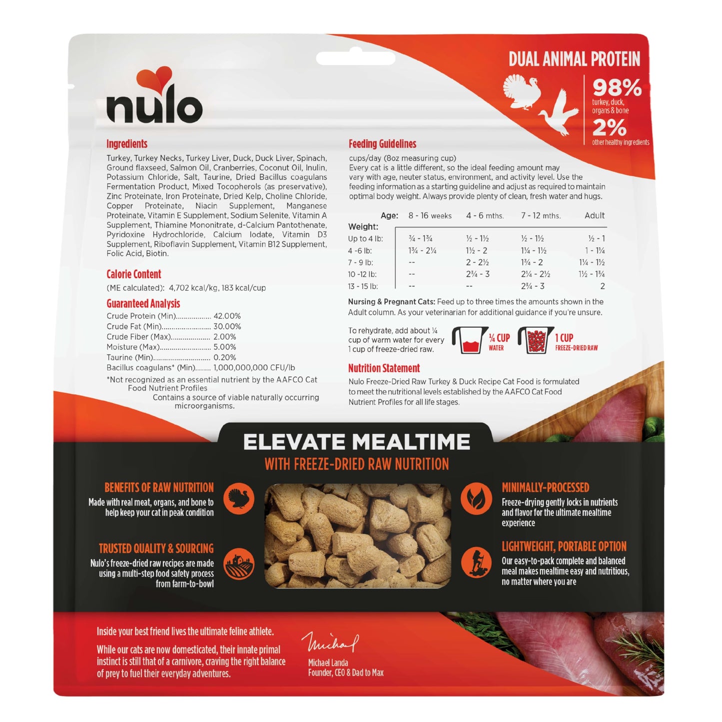 Nulo Freestyle Freeze-Dried Raw, Ultra-Rich Grain-Free Dry Cat Food for All Breeds and Life Stages with BC30 Probiotic for Digestive and Immune Health, Turkey & Duck, 5.5 Ounce