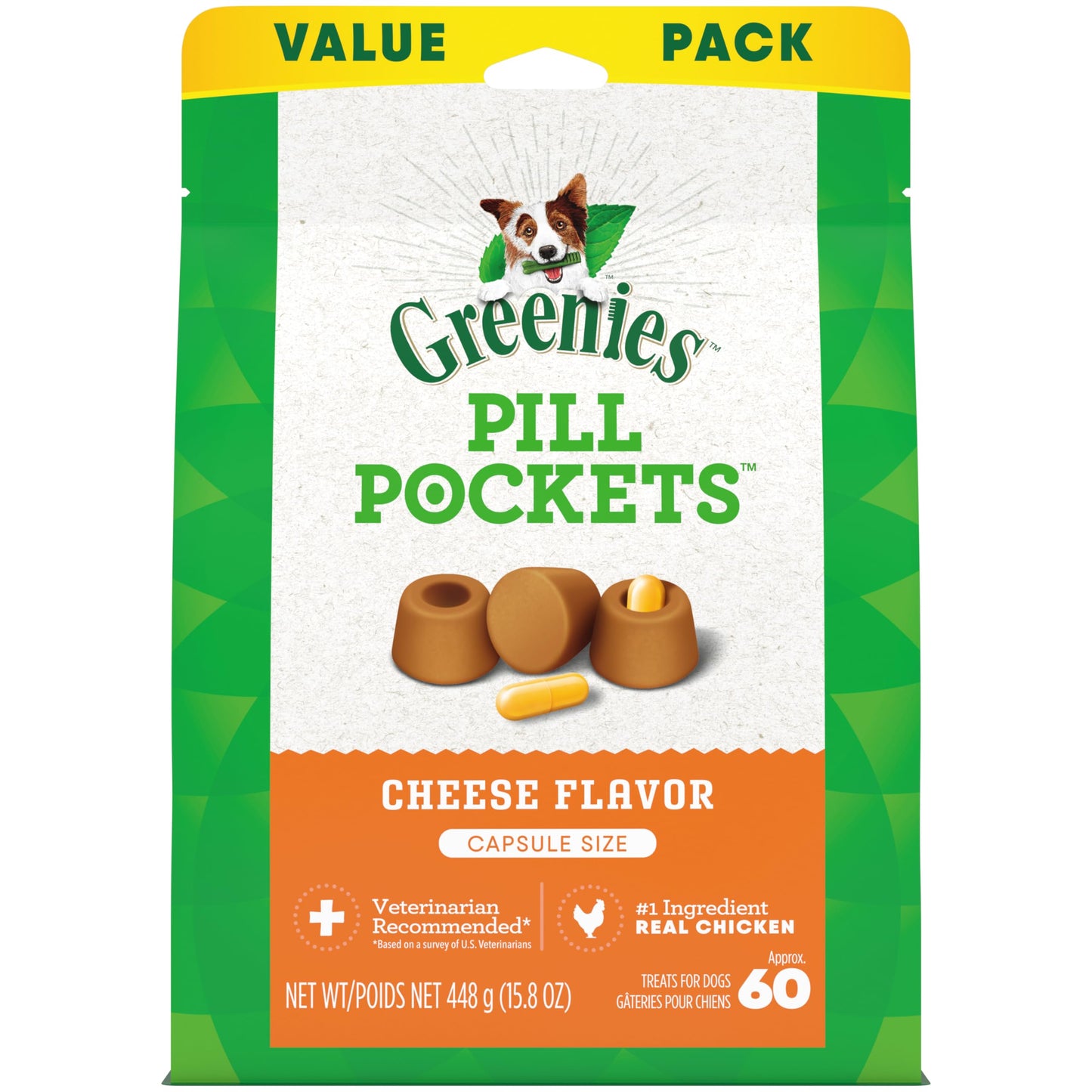 Greenies Pill Pockets Large Size Soft Dog Treats for Capsules, Cheese Flavor, Made With Natural Ingredients Plus Minerals & Trace Nutrients, 15.8 oz. (60 Count, Pack of 1)