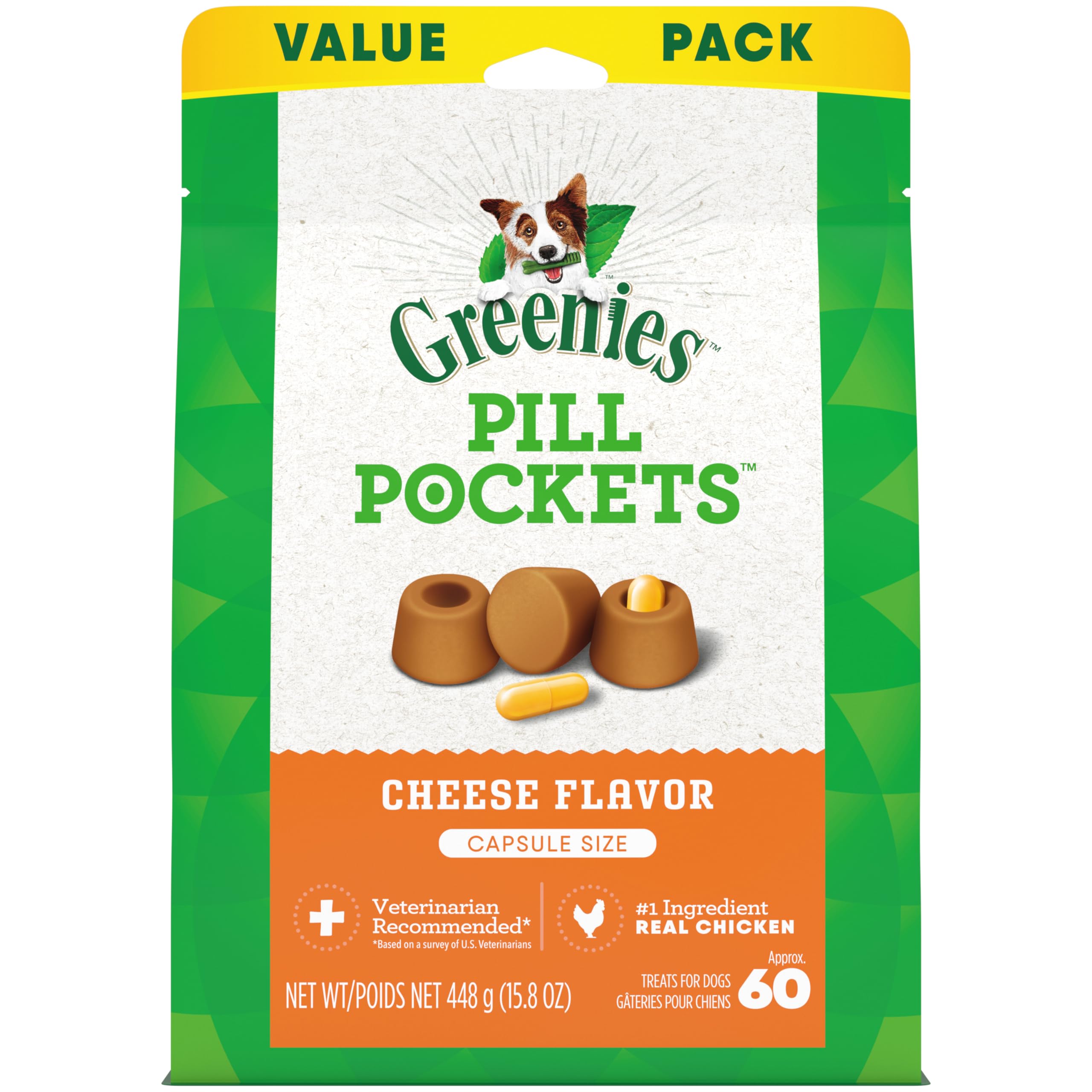 Greenies Pill Pockets Large Size Soft Dog Treats for Capsules, Cheese Flavor, Made With Natural Ingredients Plus Minerals & Trace Nutrients, 15.8 oz. (60 Count, Pack of 1)
