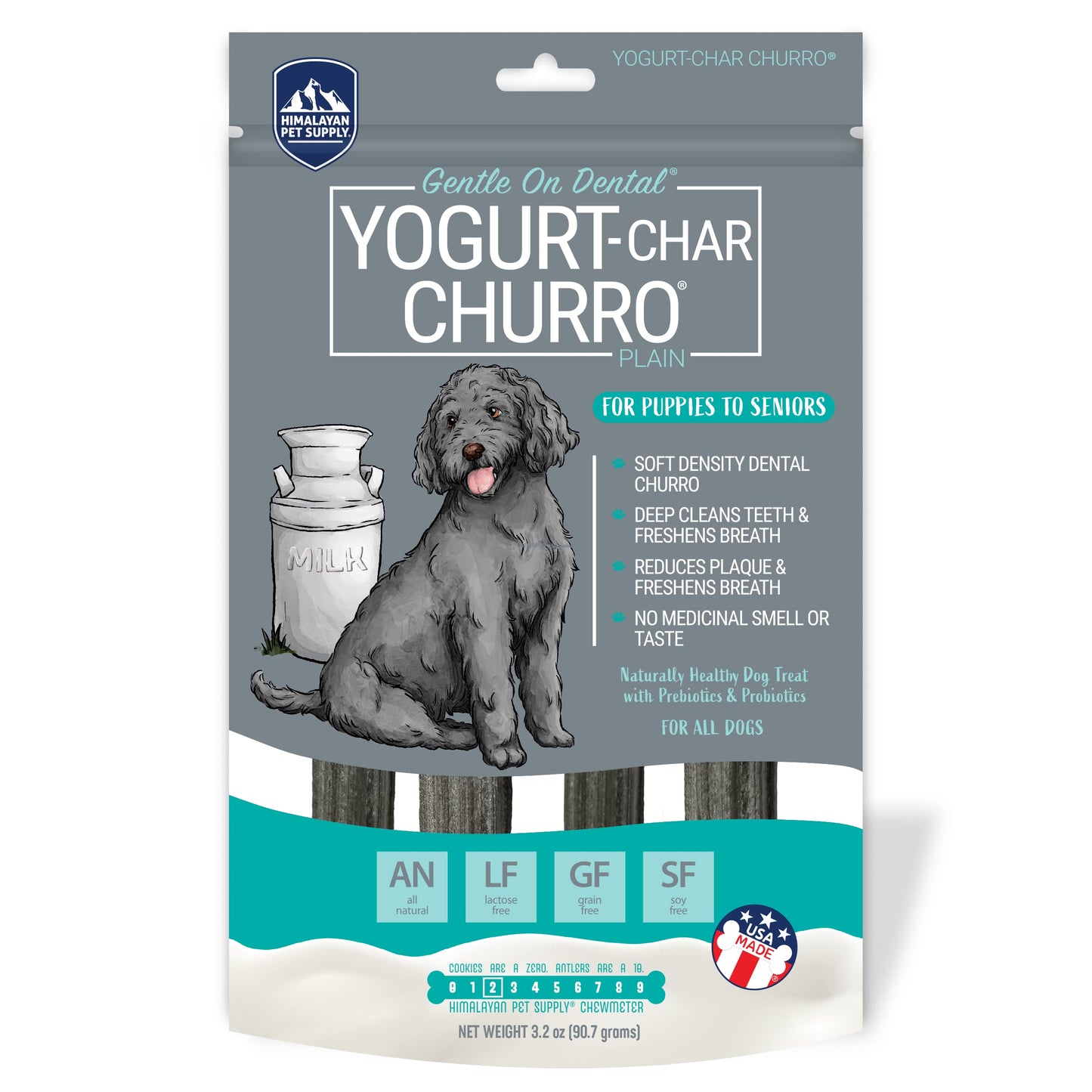 Himalayan Dog Chew Yogurt Char-Churro Charcoal Dental Chews - Dog Teeth Cleaning, Dental Treats for Dogs, Dog Training, 100% Natural, Probiotics, Removes Plaque, Lactose, Grain, Corn, Soy, Gluten-Free