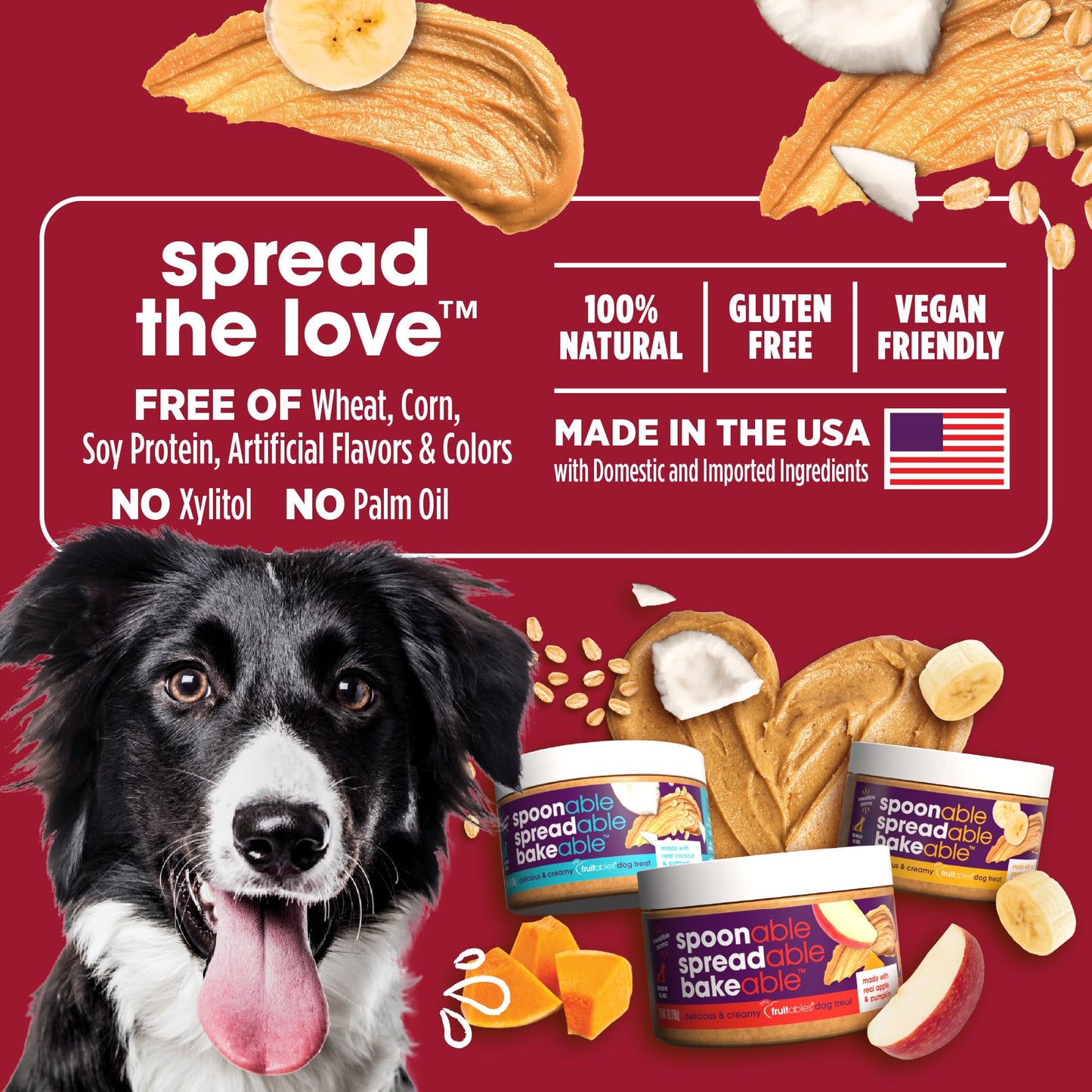 Fruitables Spreads – Spreadable Dog Treat – Bakeable Dog Treat – Real Apple & Pumpkin – Human-Grade 100% Natural Ingredients – Great for All Dogs – 7 Ounces