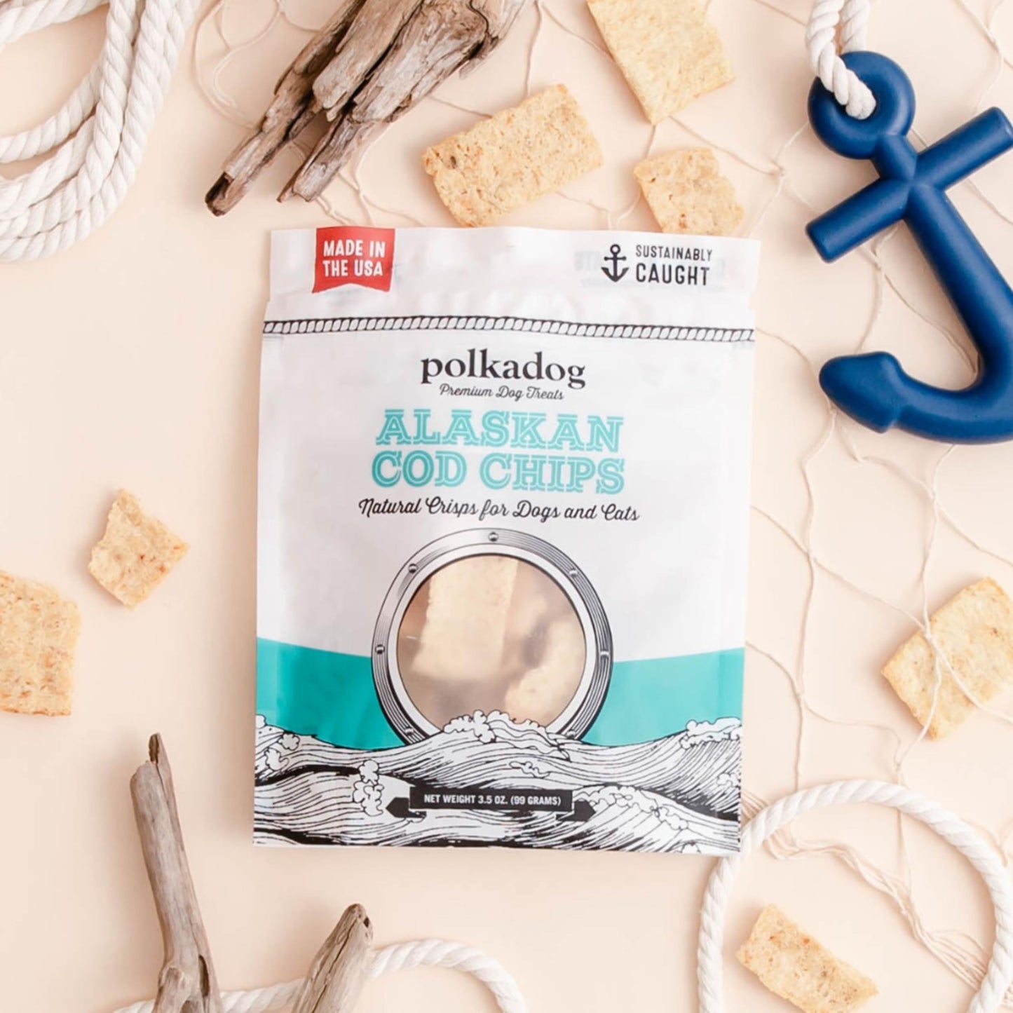 Polkadog Crunchy Alaskan Cod Chip Dog Treats – 100% Wild-Caught Fish Treat for Dogs, Cats – All-Natural, Grain-Free, Gluten-Free Pet Chips – Single Ingredient Snacks – 3.5 oz.